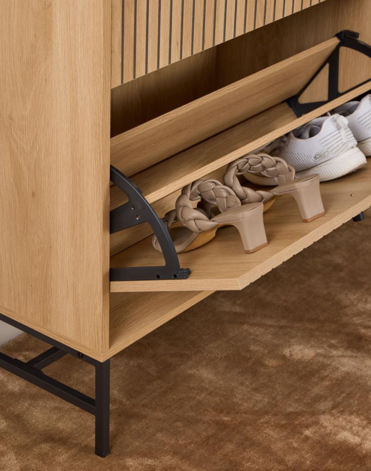 wysoka szafka na buty albany, naturalny dąb, lamele (24286)