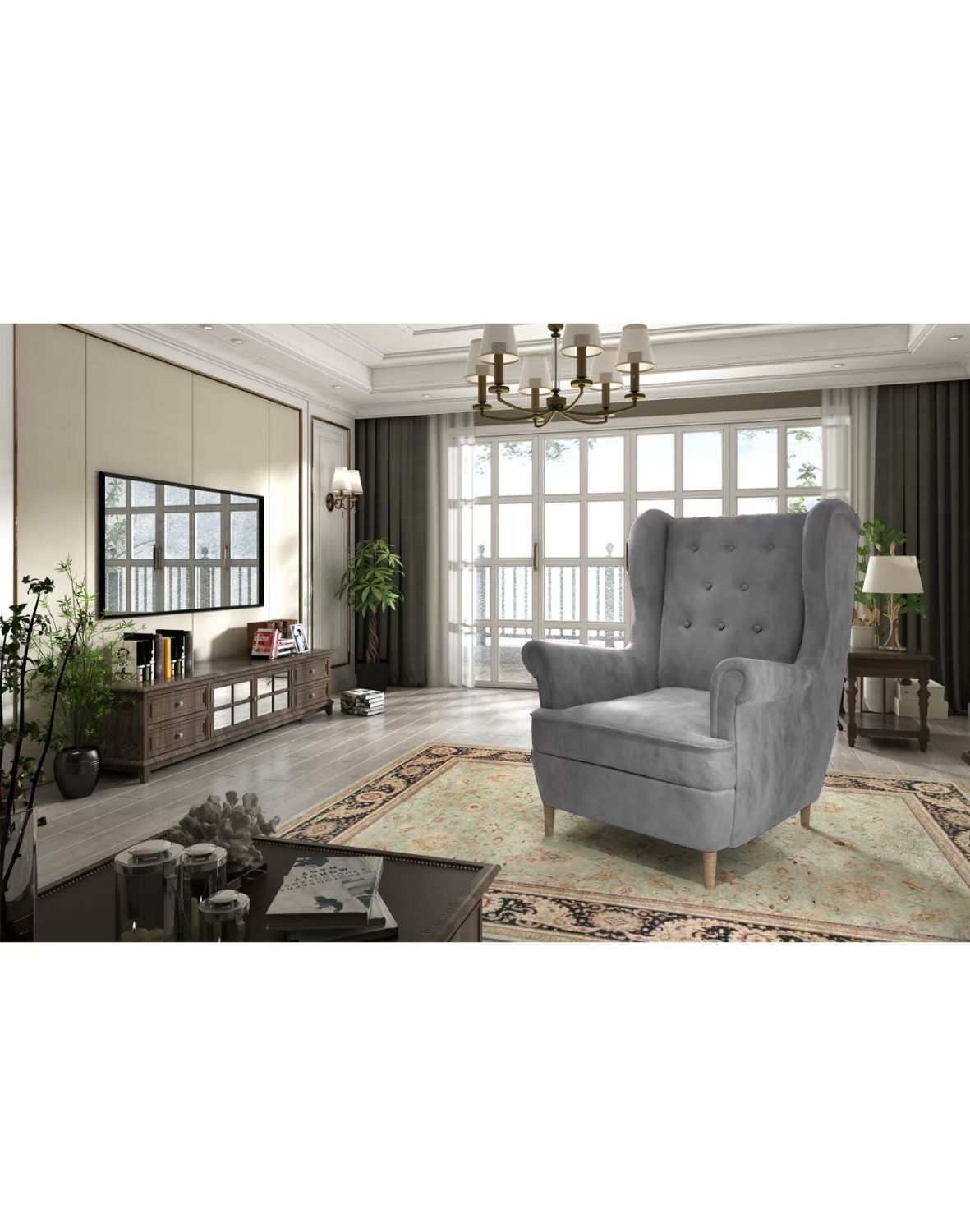 fotel uszak aros 1f, szary, velvet