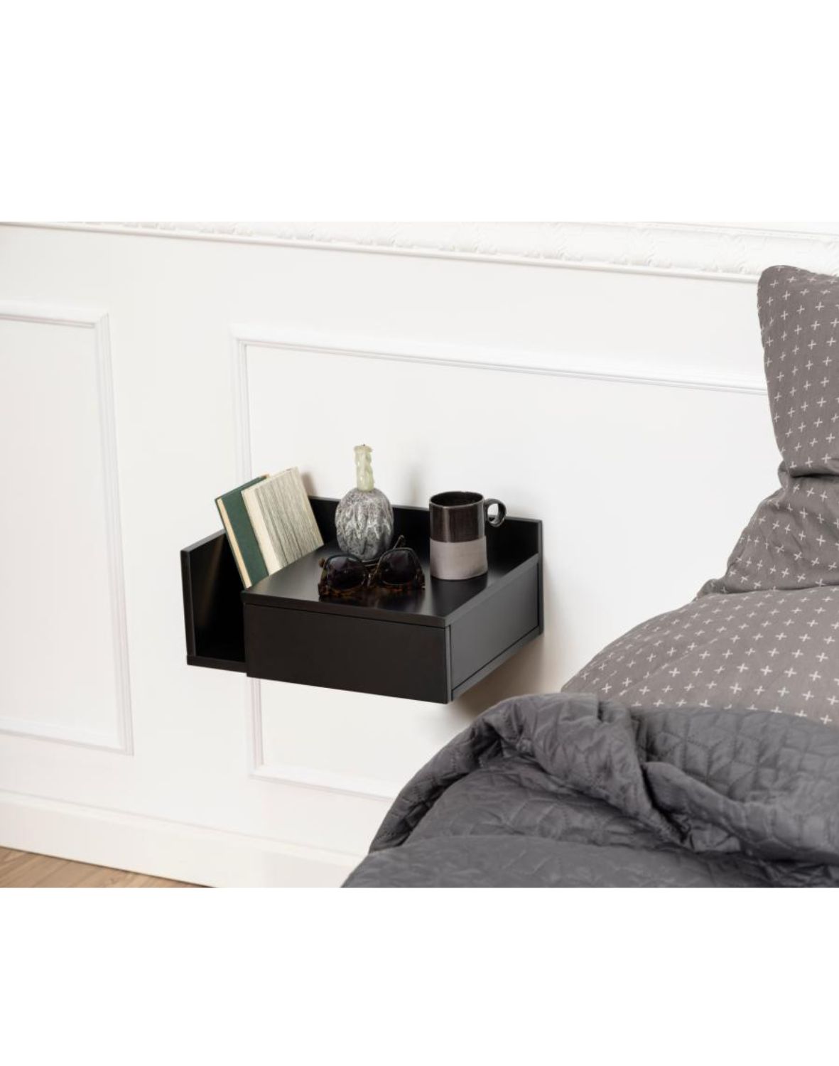 szafka nocna wisząca ashlan, czarna (05879)