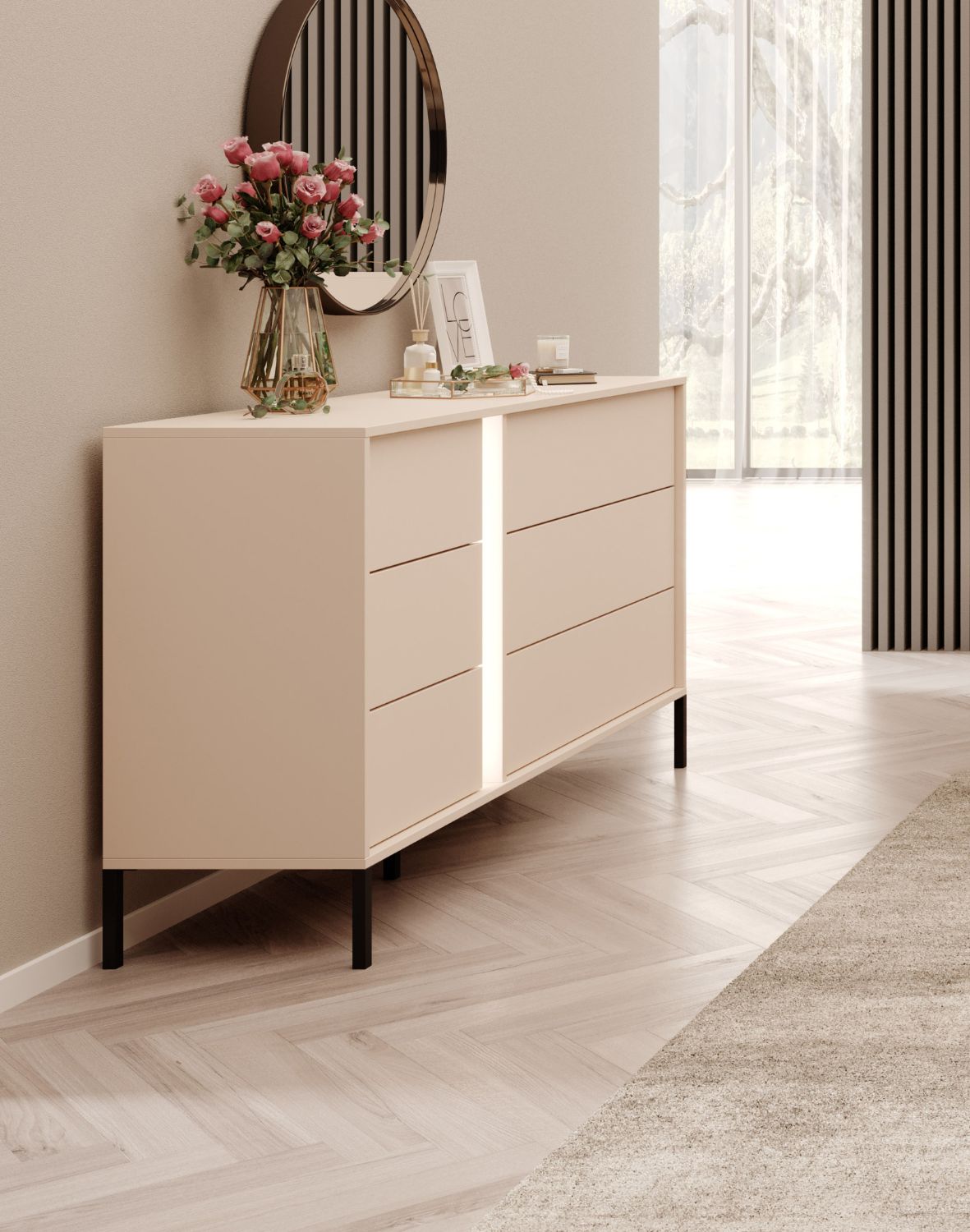 beżowa komoda z oświetleniem dast j