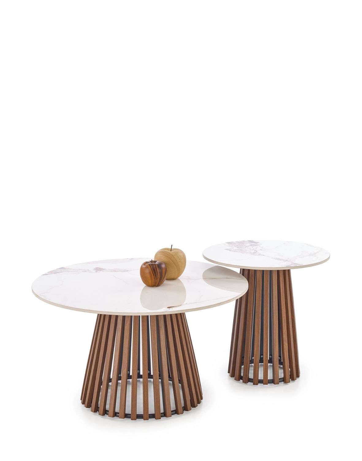 stolik kawowy okrągły orzechowy carina, marmur