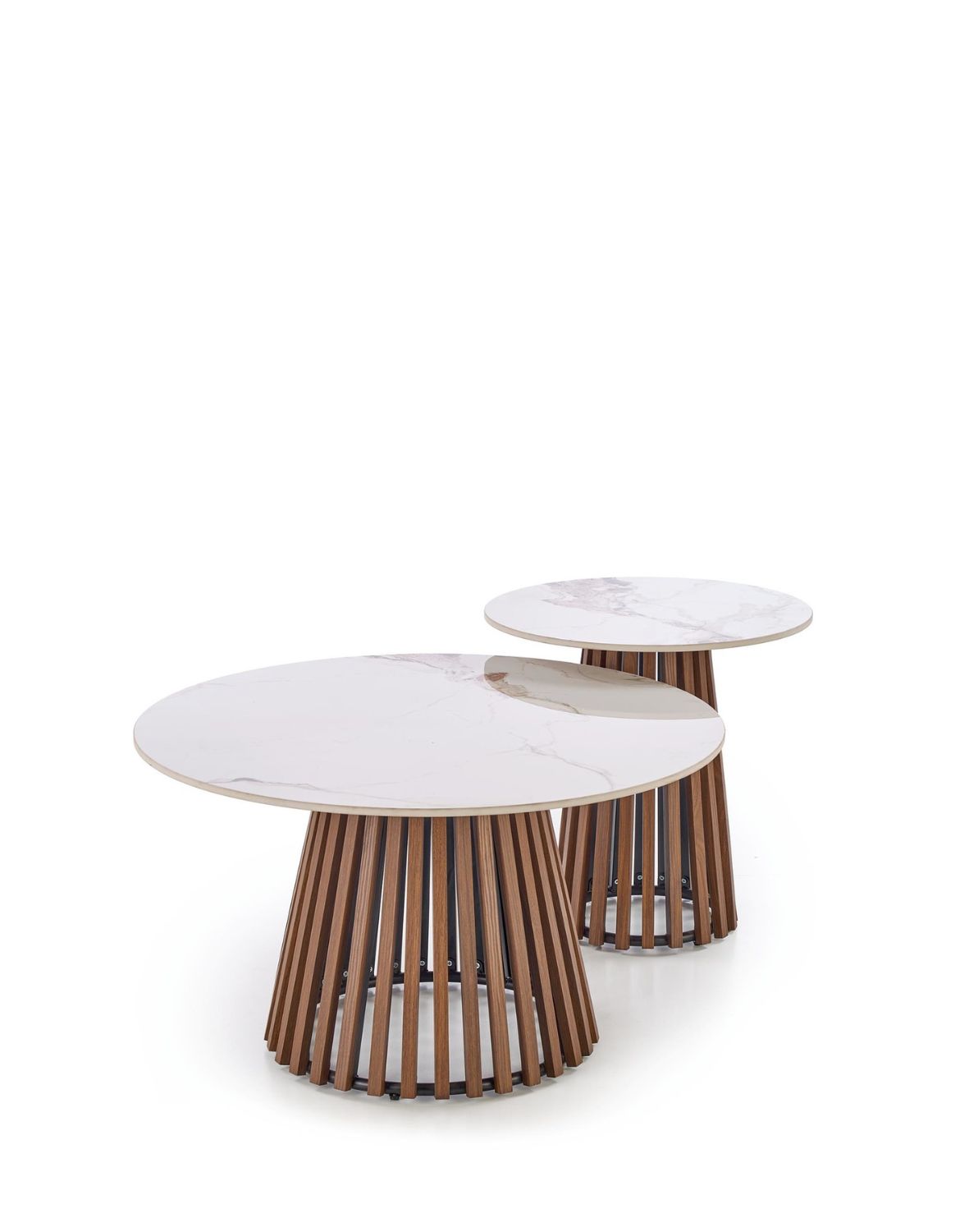 stolik kawowy okrągły orzechowy carina, marmur