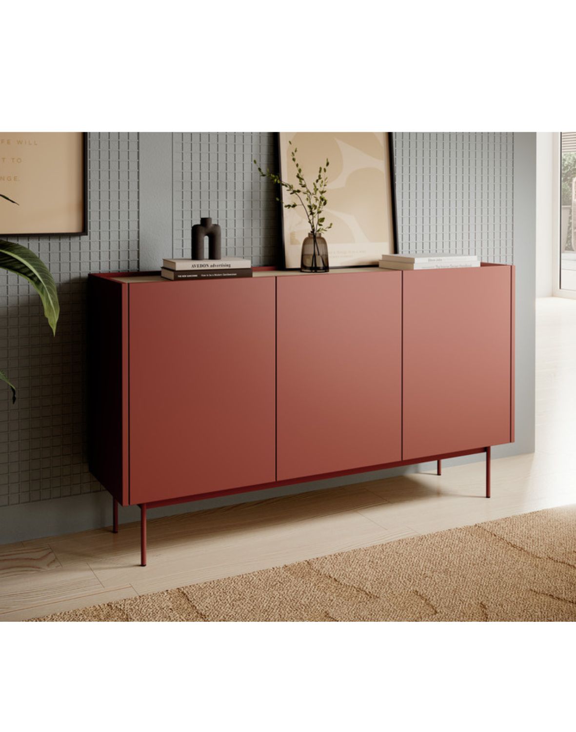 nowoczesna komoda color k-144 ceglasty/dąb linea