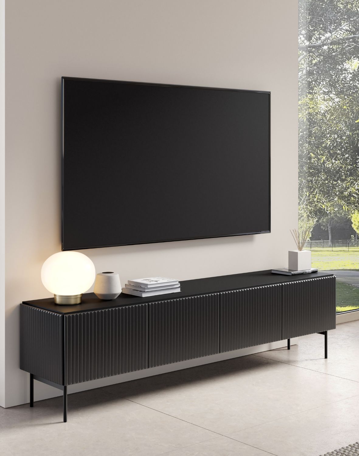 szafka rtv czarna ryflowana 195 cm muti e