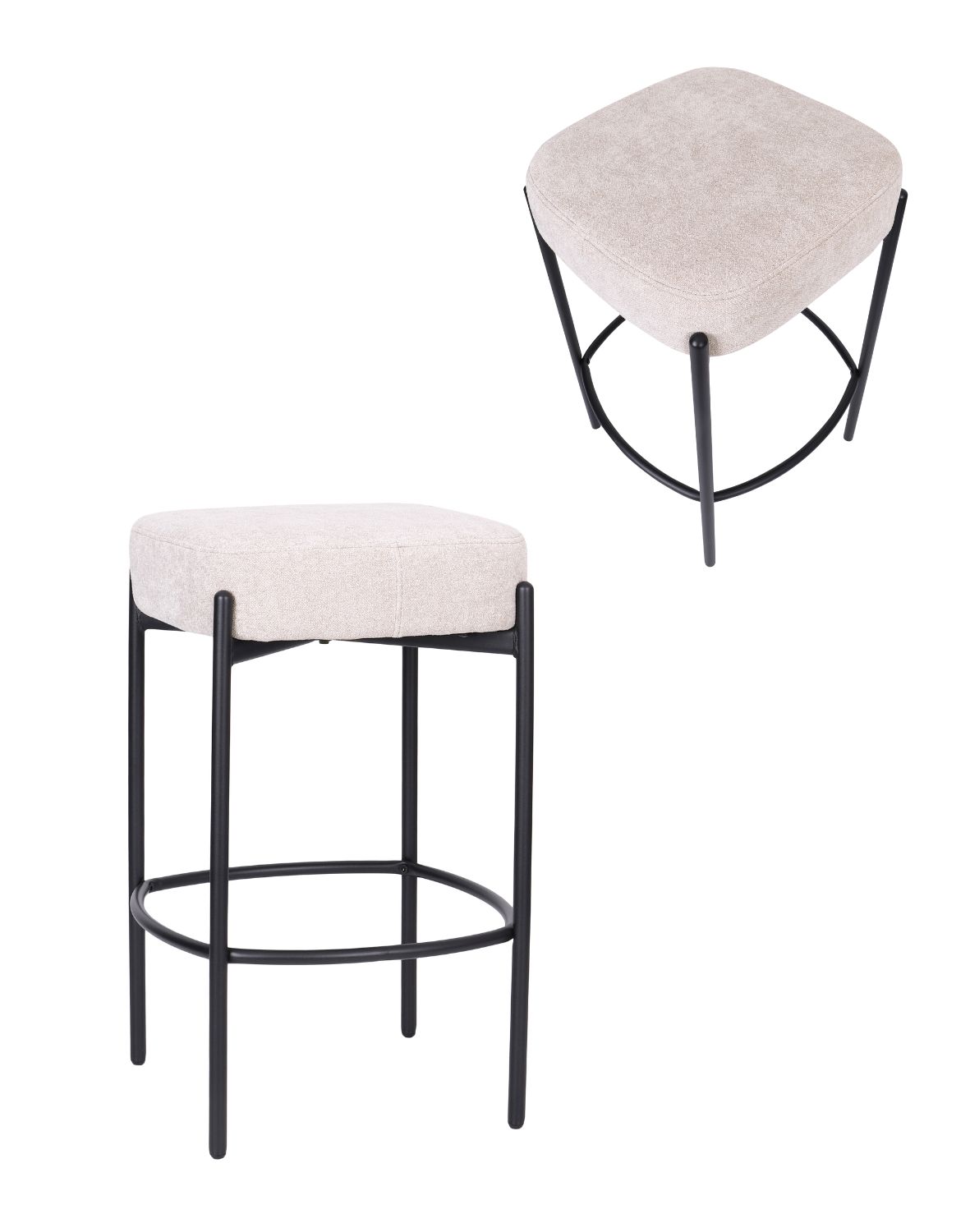 kwadratowy hoker do kuchni z podnóżkiem dolly, beż