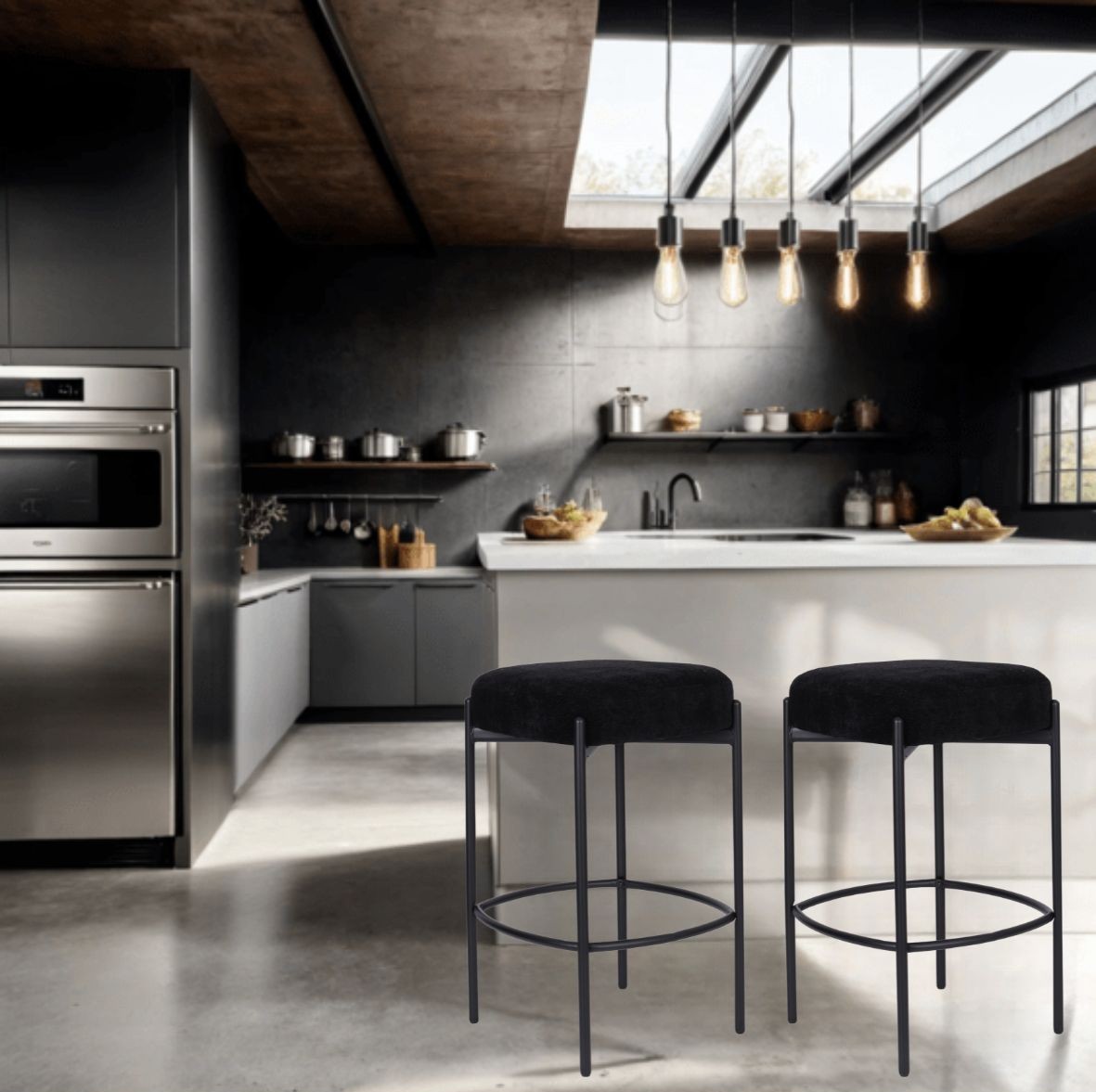 kwadratowy hoker do kuchni z podnóżkiem dolly, czarny