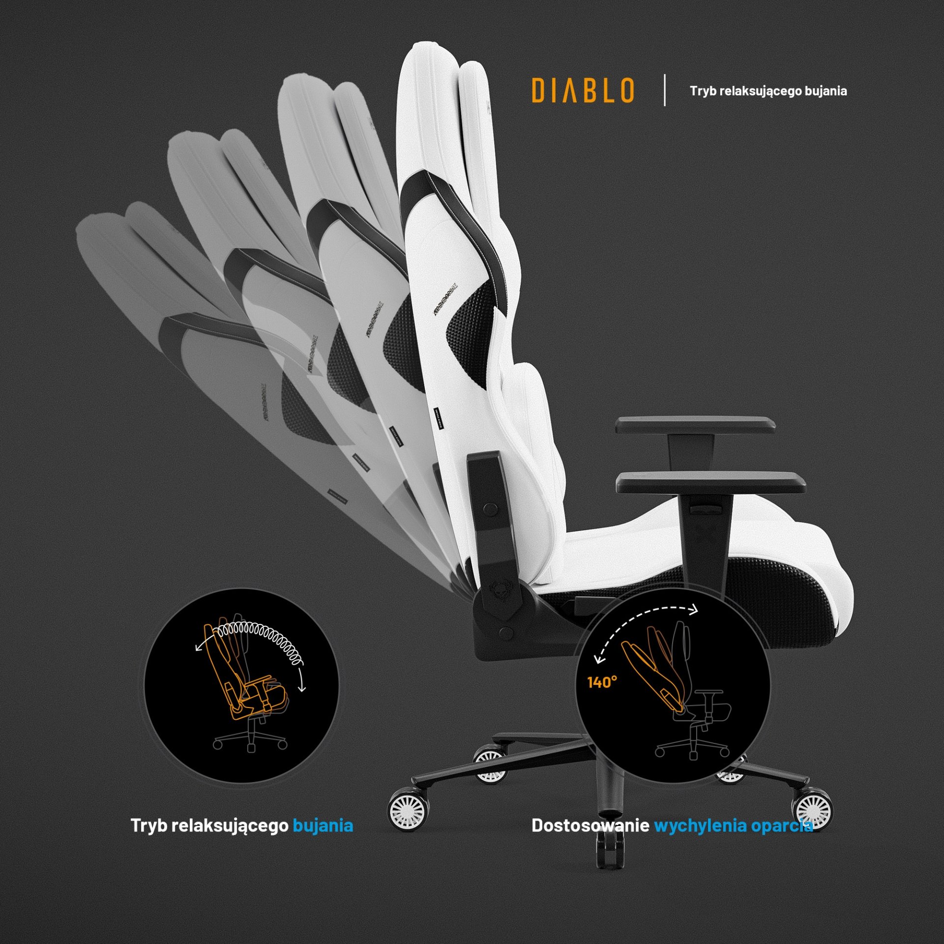 Fotel gamingowy biały z chłodzącym siedziskiem, Normal Size: Diablo X-One Prime Ghosted White 15