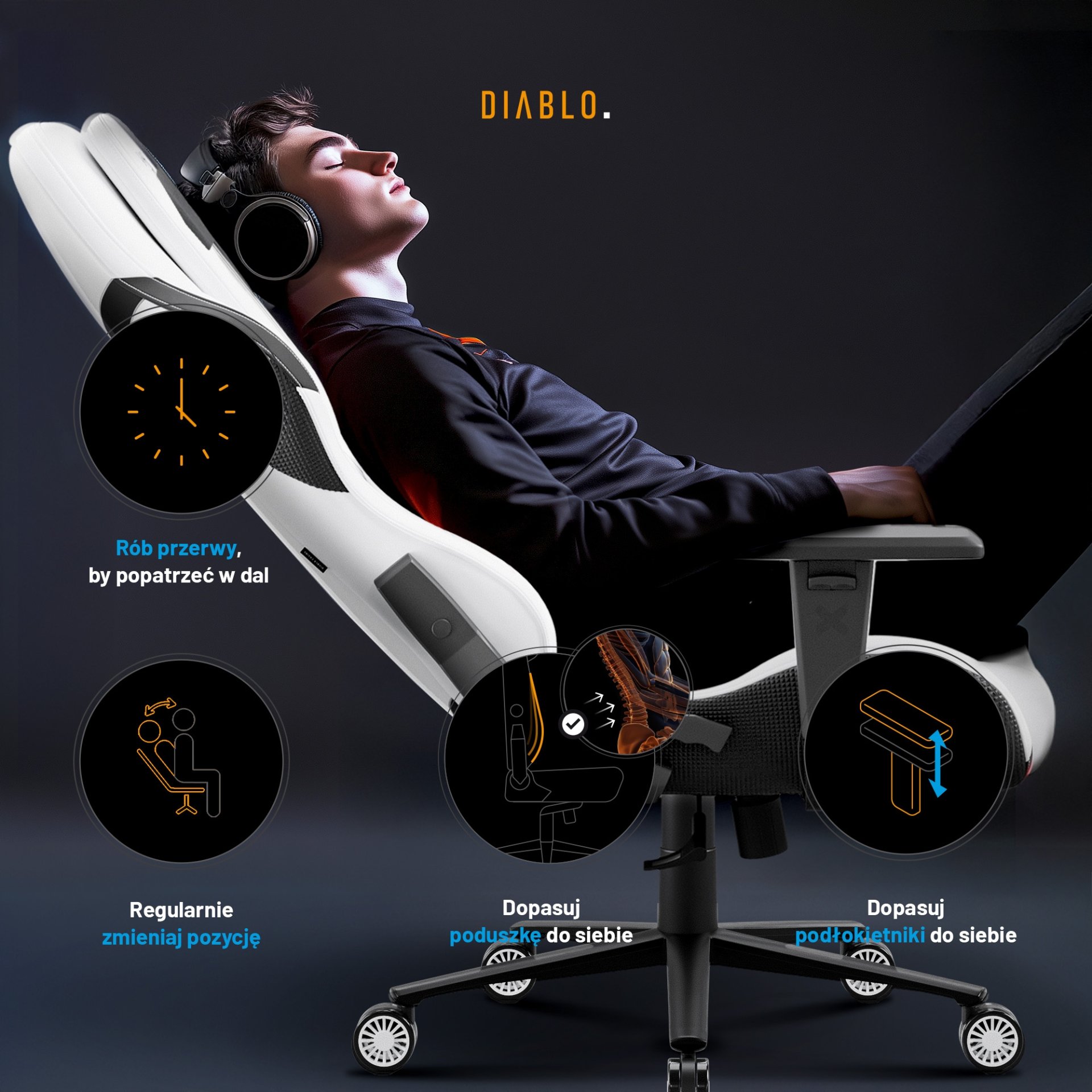 Fotel gamingowy biały z chłodzącym siedziskiem, Normal Size: Diablo X-One Prime Ghosted White 8