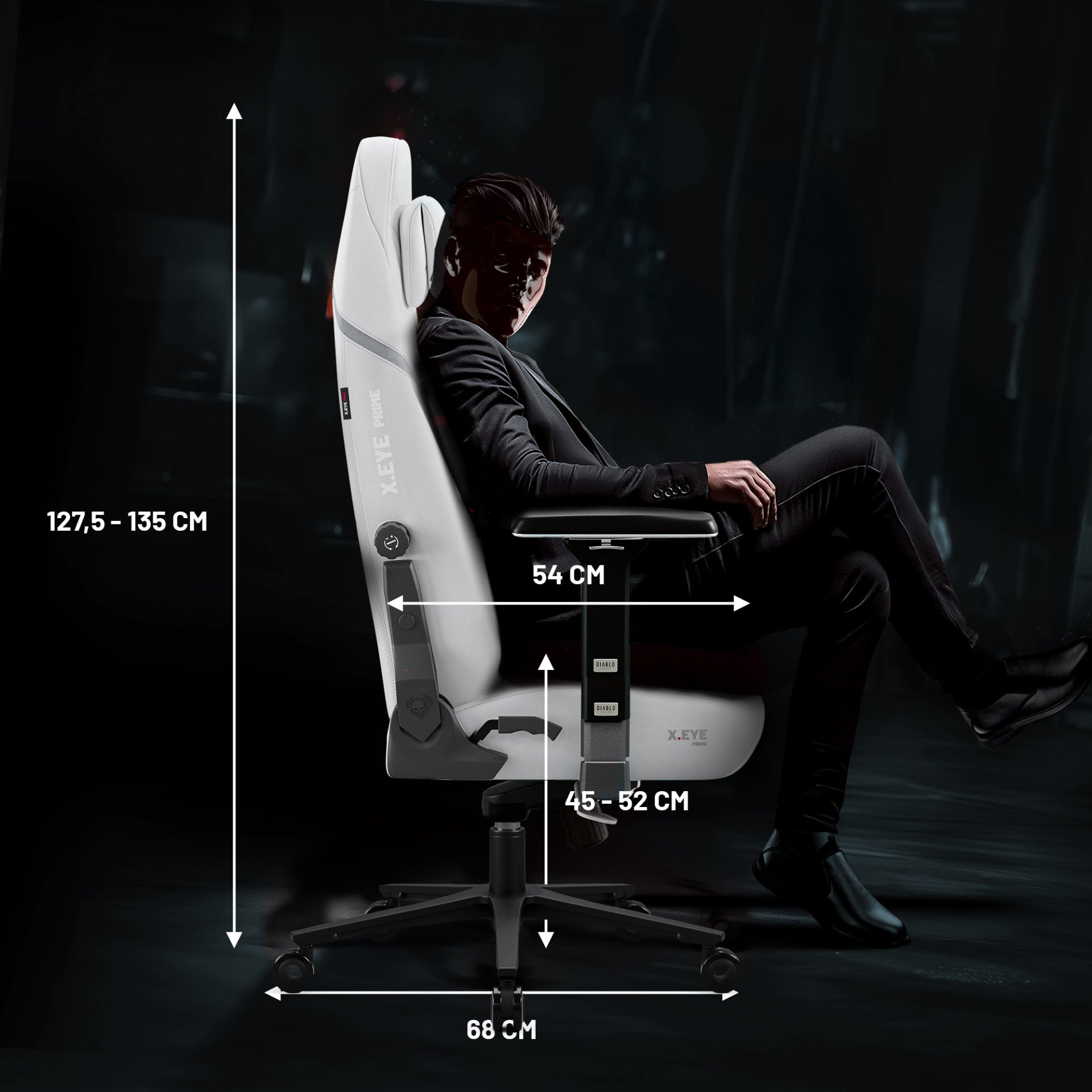 Fotel gamingowy biały z magnetycznym zagłówkiem Normal Size: Diablo X-Eye Prime Ghosted White 12