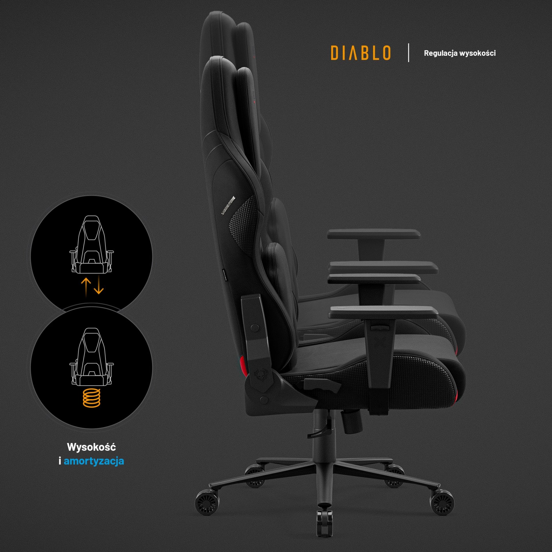 Fotel gamingowy czarny z chłodzącym siedziskiem, Normal Size: Diablo X-One Prime Burned Black 15