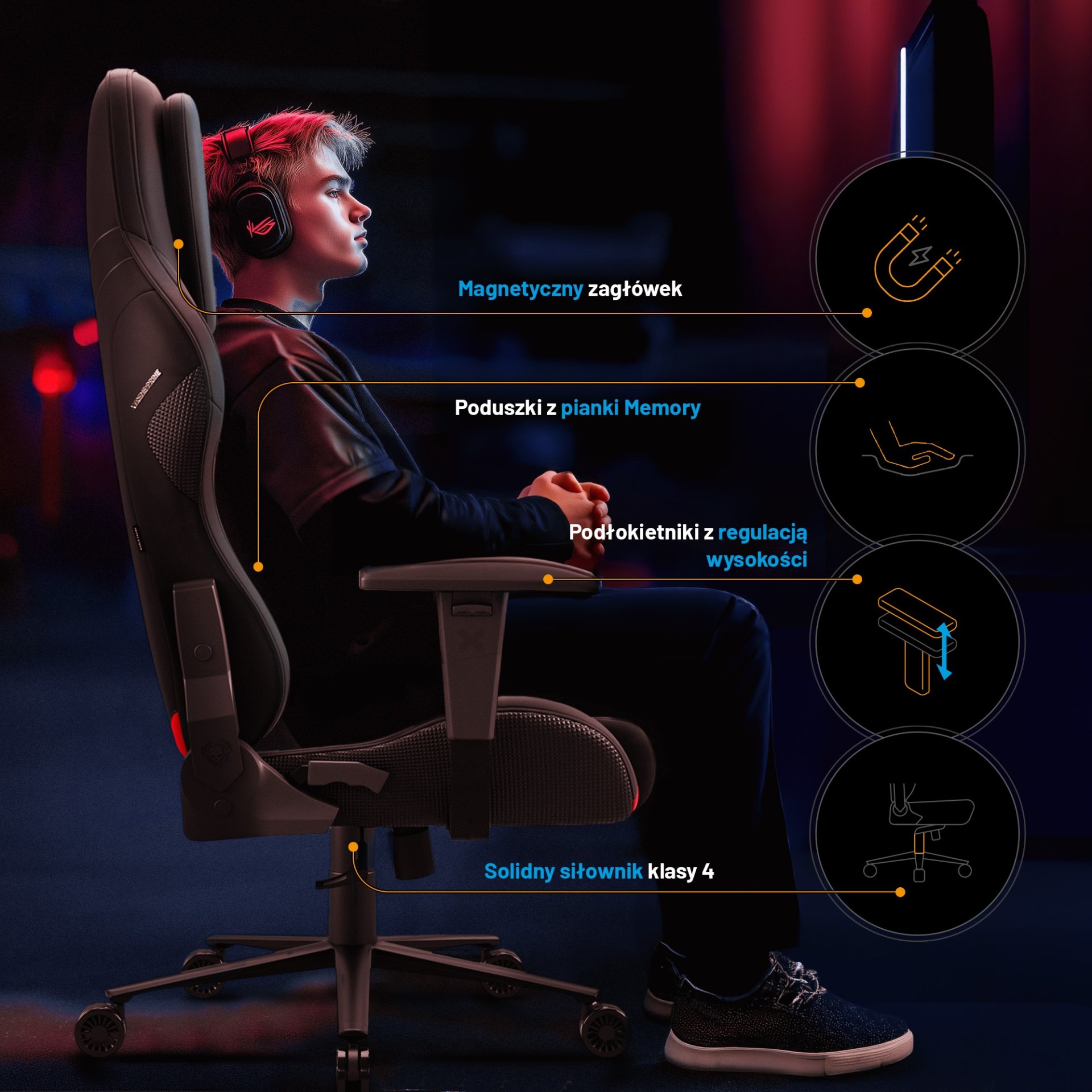 Fotel gamingowy czarny z chłodzącym siedziskiem, Normal Size: Diablo X-One Prime Burned Black 7