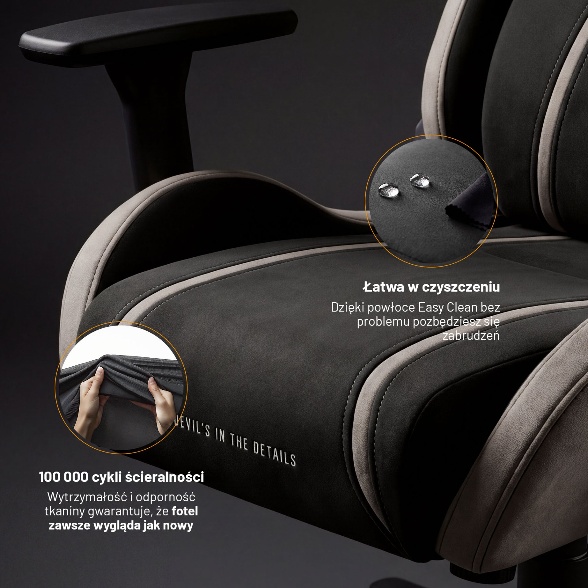 Fotel gamingowy materiałowy Small Size, czarno-beżowy: Diablo X-One 2.0 Camel Black 10