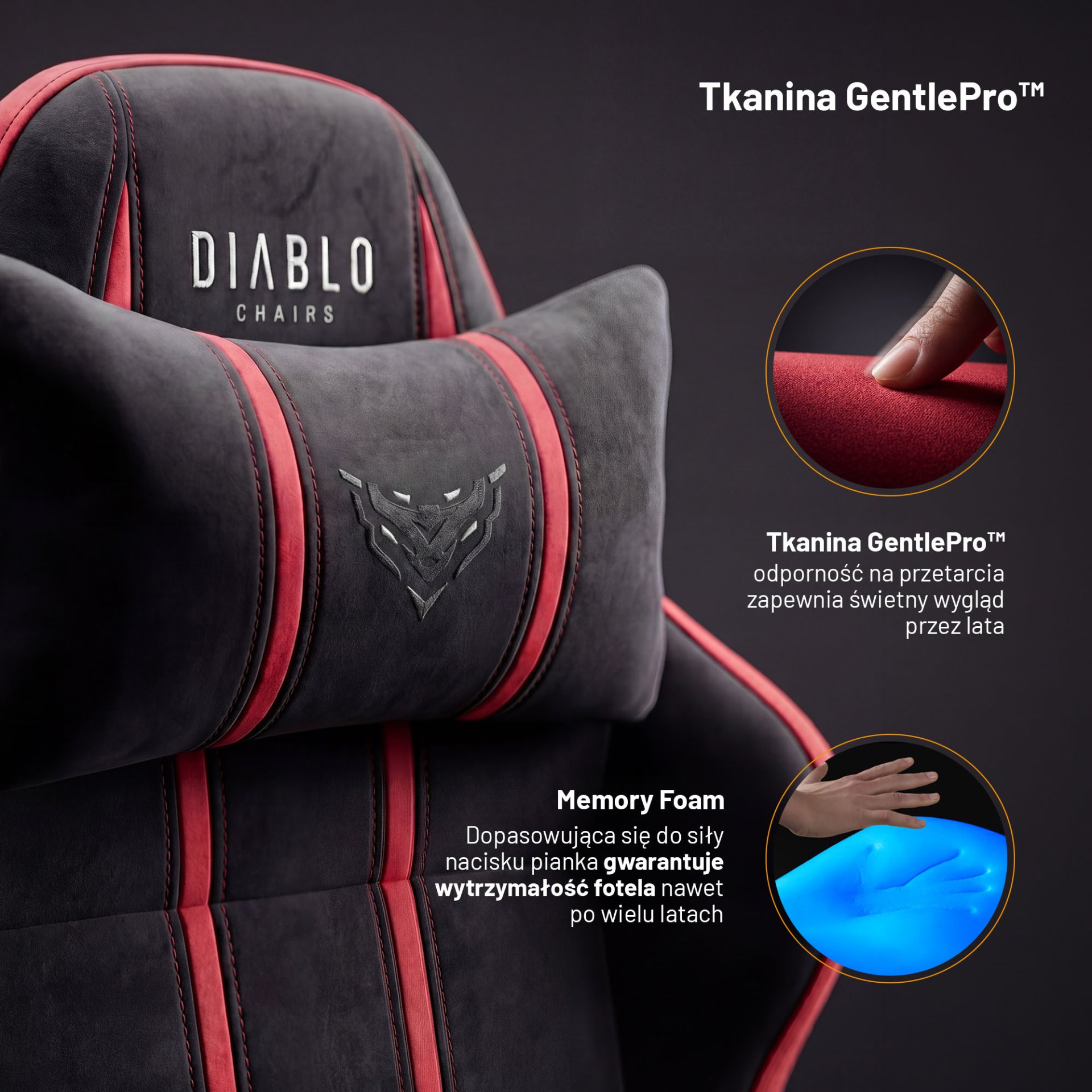 Fotel gamingowy materiałowy Small Size, czarno-czerwony: Diablo X-One 2.0 Bloody Mary 3