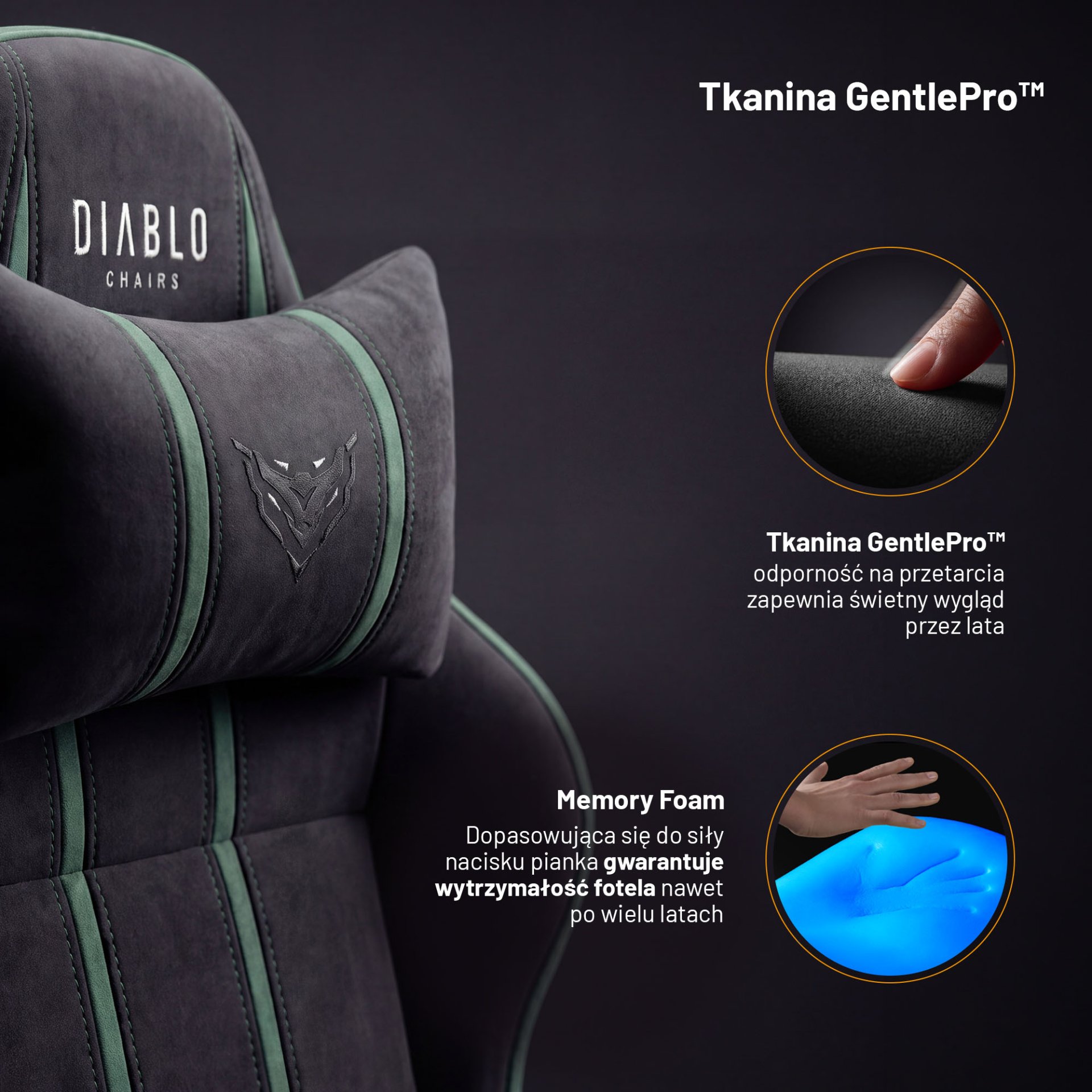 Fotel gamingowy materiałowy Small Size, czarno-zielony: Diablo X-One 2.0 Forest Green 3