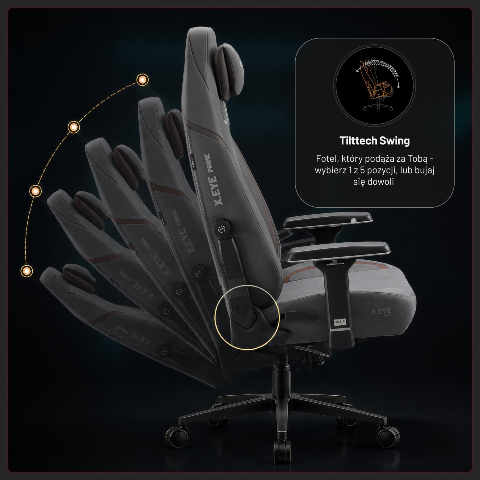 Fotel gamingowy materiałowy szary, Normal: Diablo X.Eye Prime Stone Grey 10