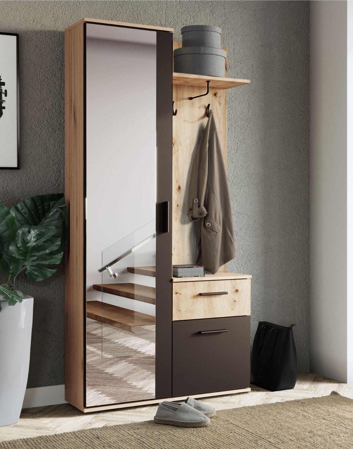 garderoba do przedpokoju lux dąb artisan czarny