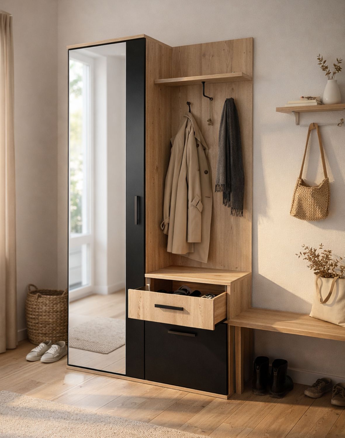 garderoba do przedpokoju lux dąb artisan czarny
