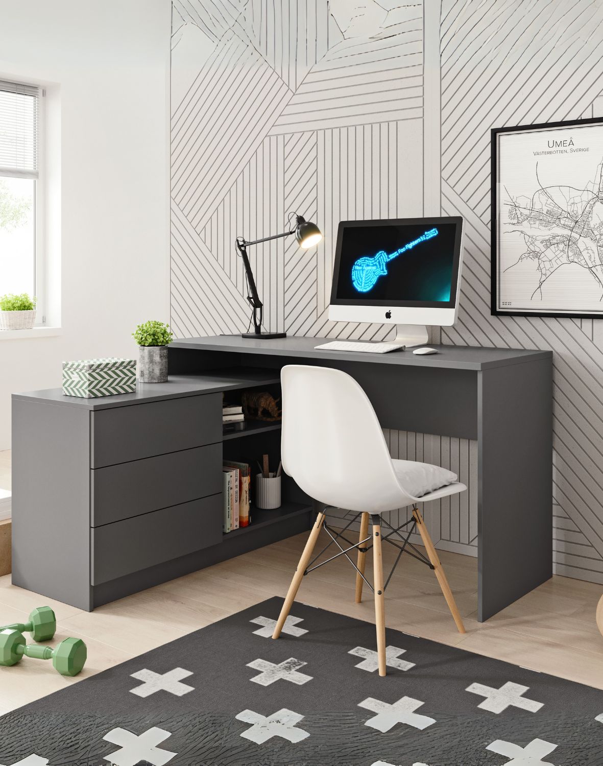 grafitowe biurko narożne teo