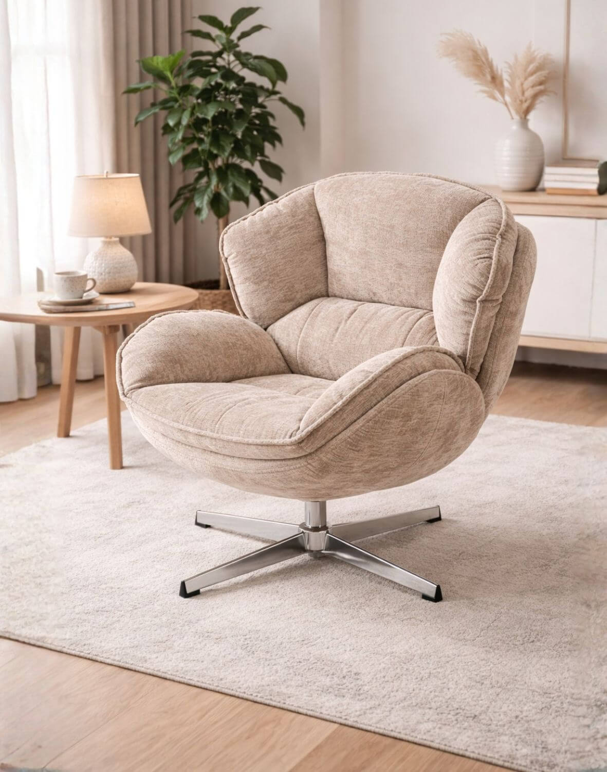 fotel obrotowy guido beżowy, obrotowy 360°, chrom