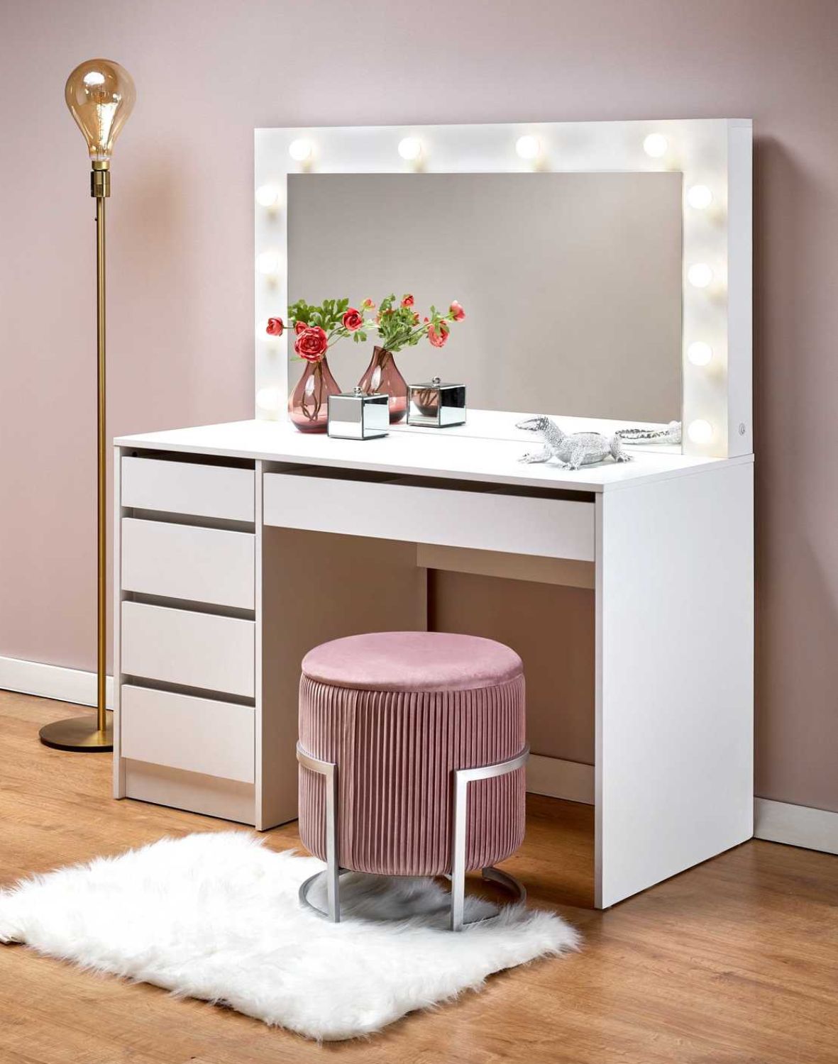 toaletka z lustrem hollywood xl, biała