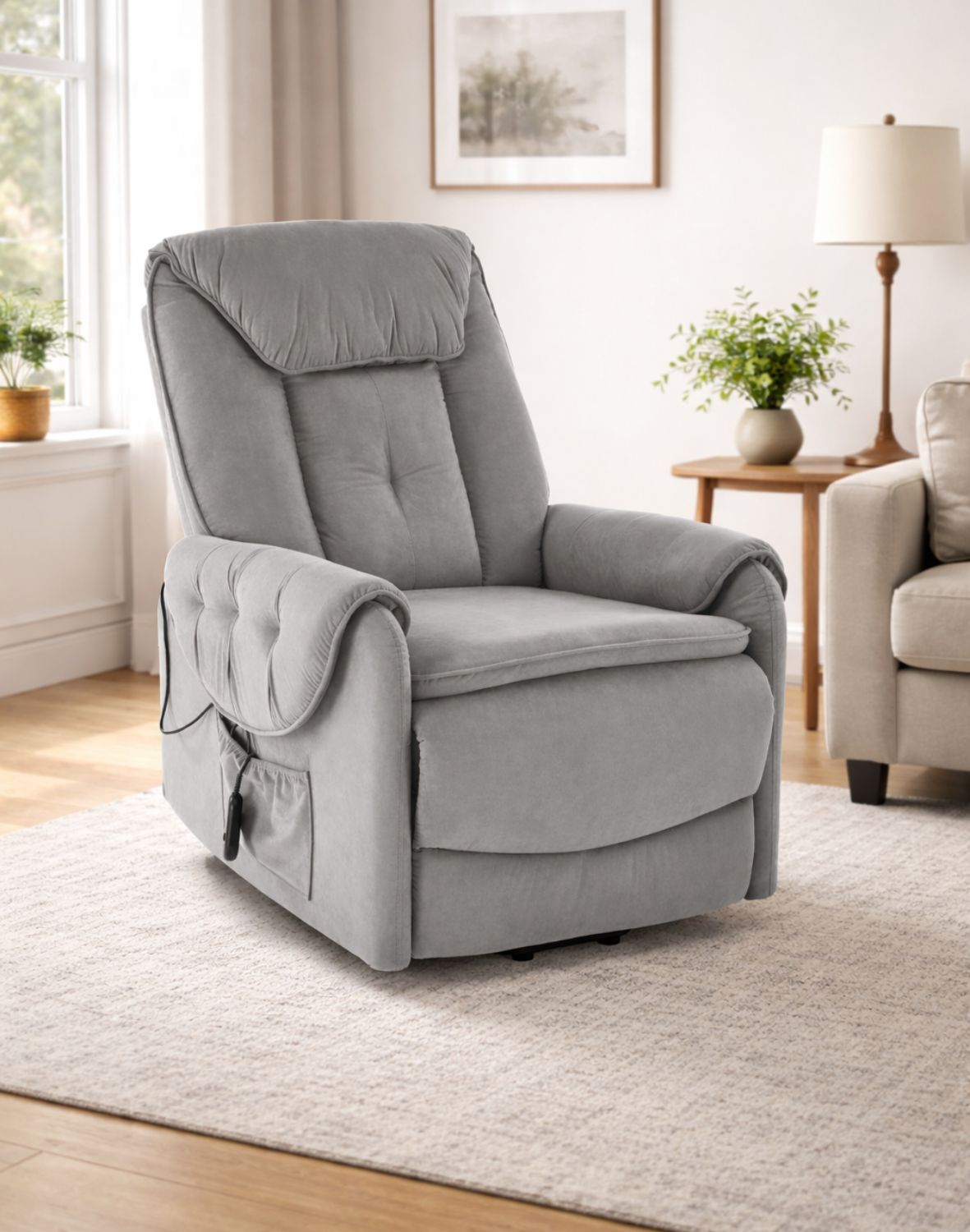 fotel horton z funkcją elektrycznego rozkładania i pionizacji, szary welwet