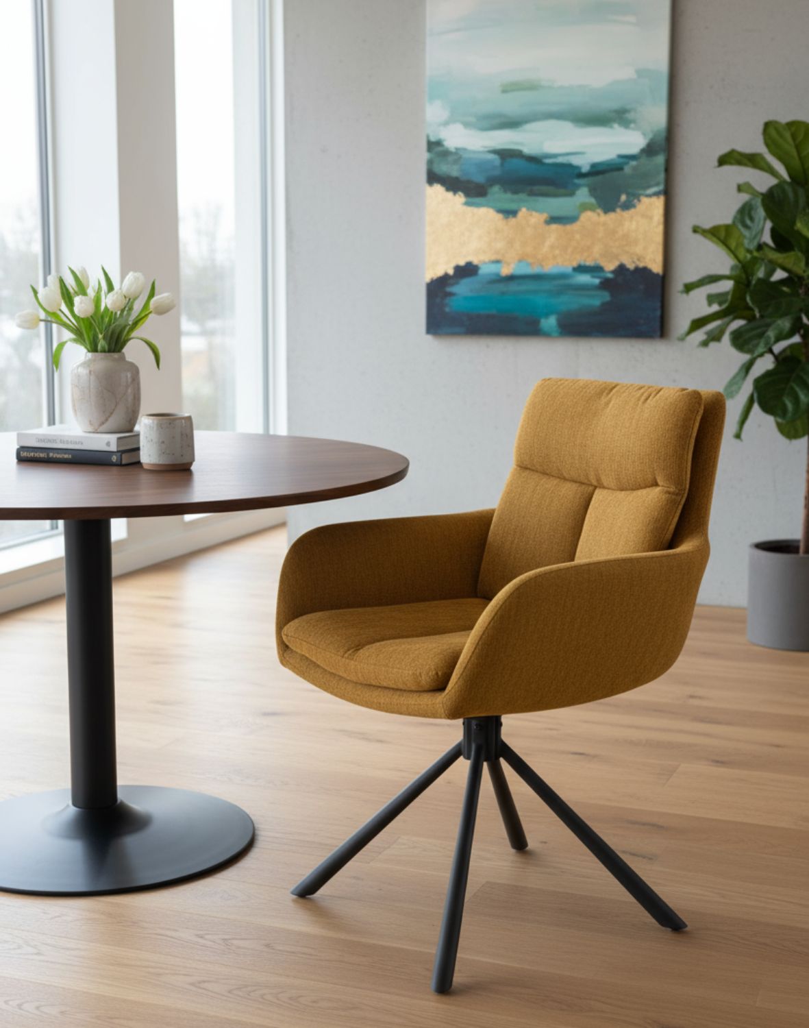 krzesło obrotowe K495, musztardowe