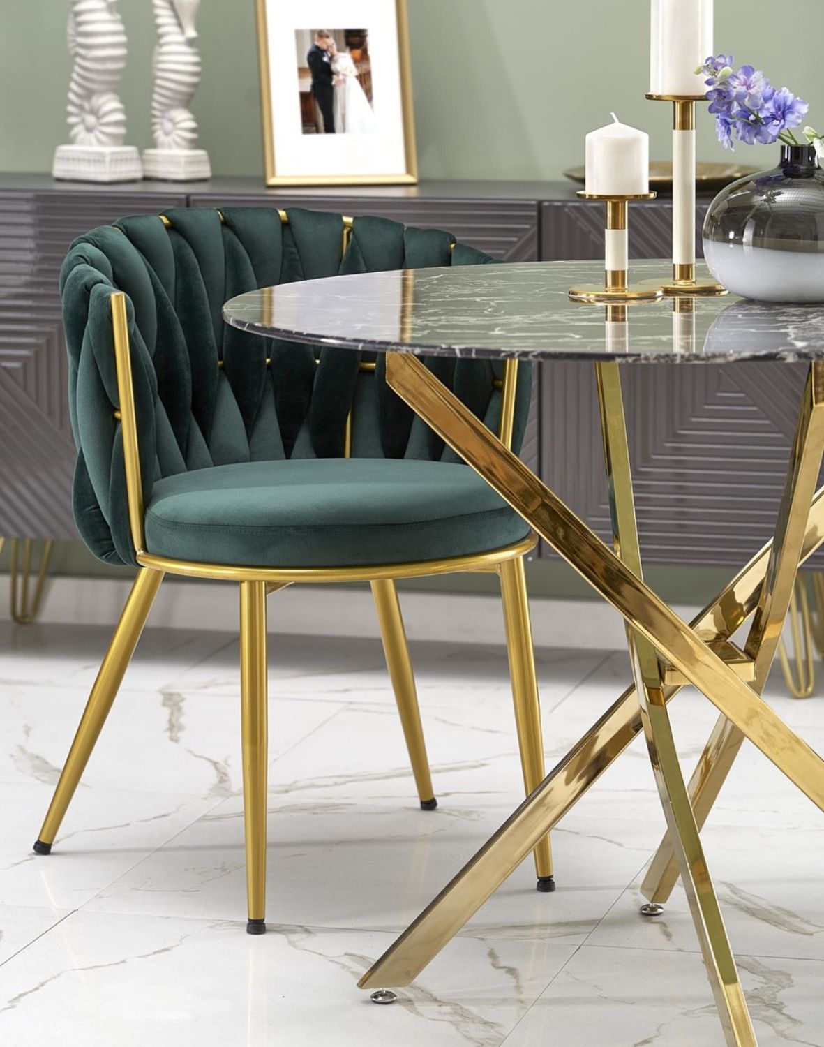 krzesło k517 zielone, tapicerowane velvet, glamour