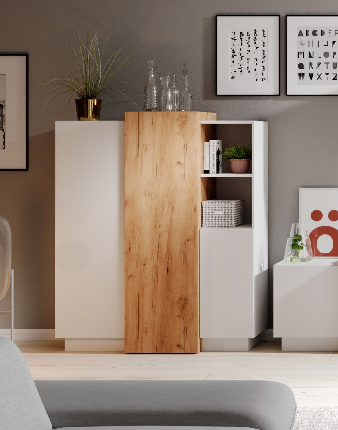 nowoczesna komoda 3d 3 biała dąb craft