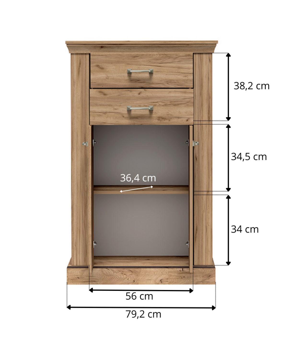Wąska komoda Antica  A-3 kraft złoty 82 cm - wymiary