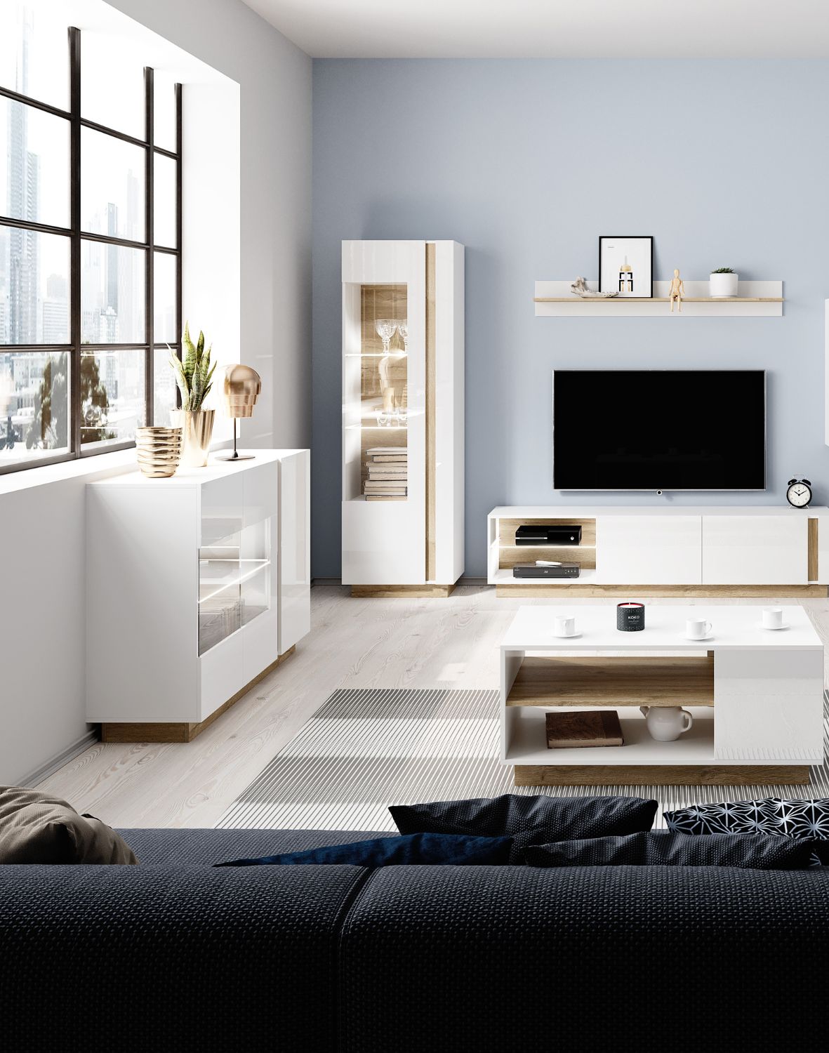 komoda z witryną biały połysk arco e 138