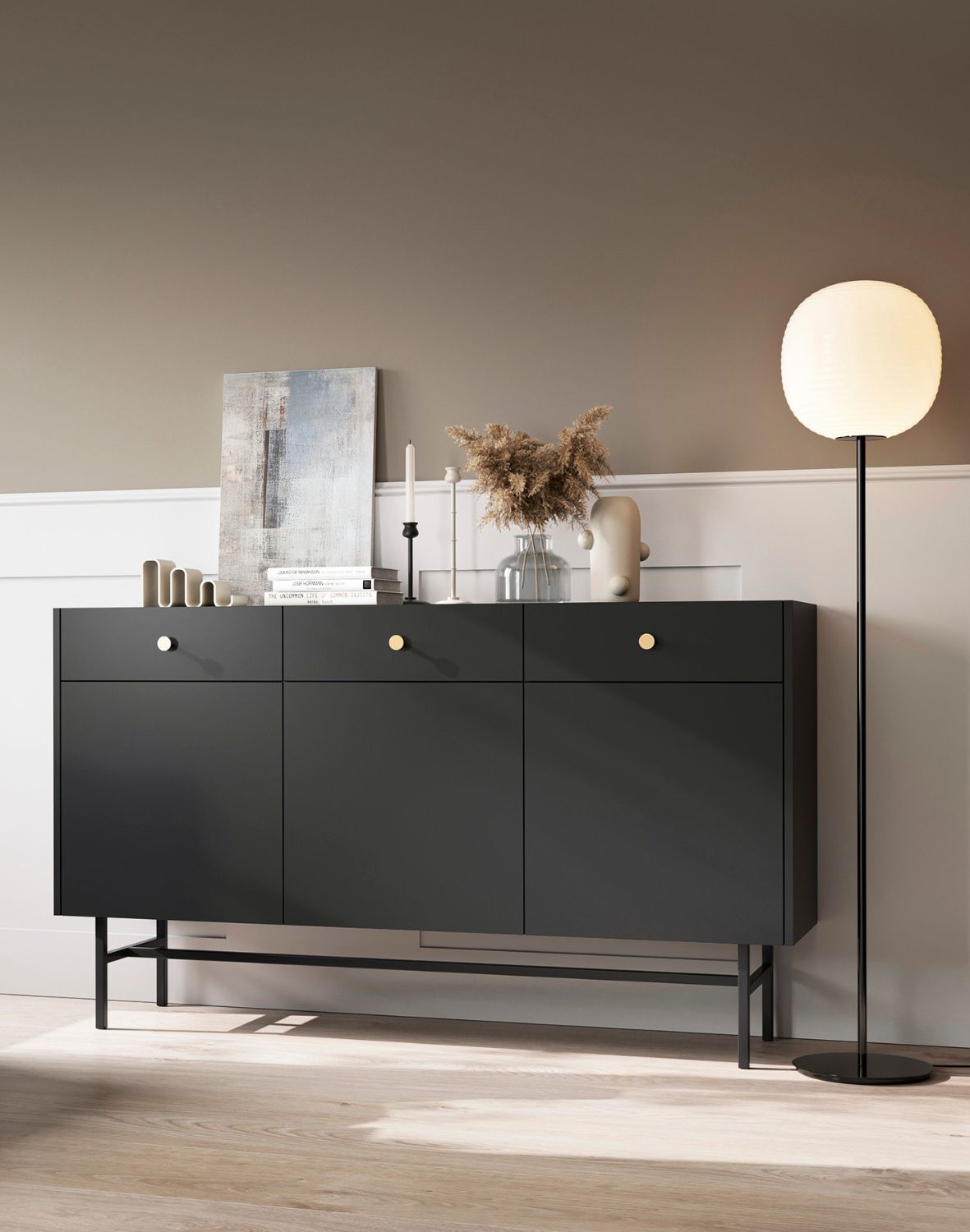 Komoda Diva czarna z 3 szufladami i 3 szafkami (3D3SZ) 155 cm