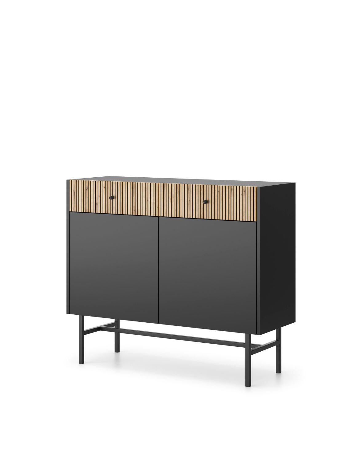 Komoda czarny mat, lamele Diva z 2 szufladami i 2 szafkami (2D2SZ) 104 cm