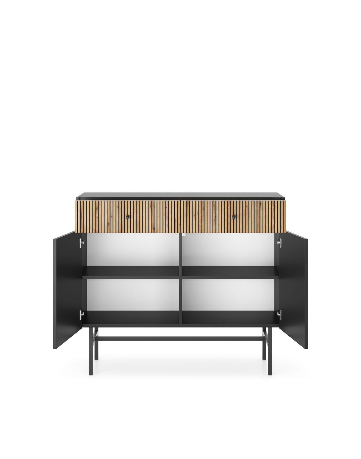 Komoda czarny mat, lamele Diva z 2 szufladami i 2 szafkami (2D2SZ) 104 cm