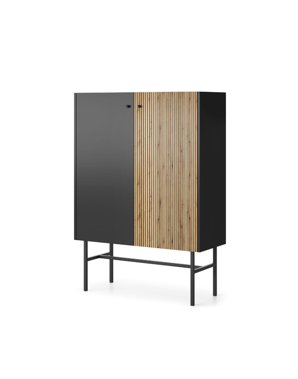 Komoda z drzwiami Diva czarny mat i lamele 93 cm