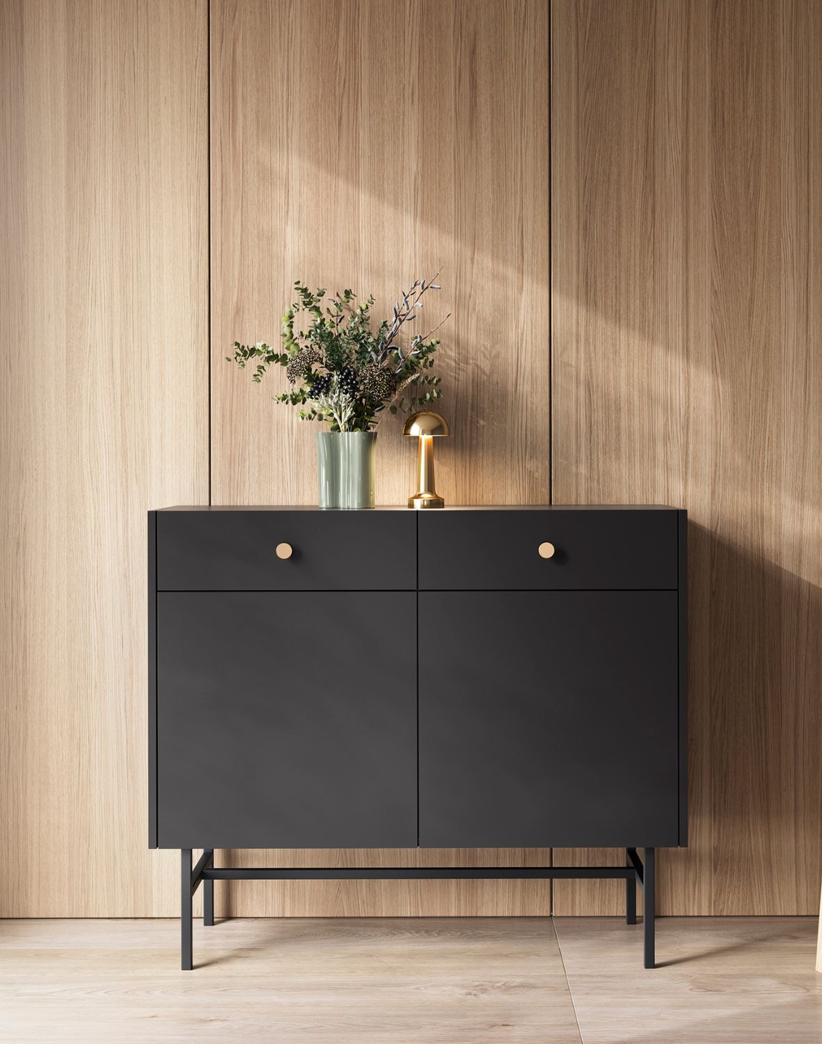 komoda czarna diva z 2 szufladami i 2 szafkami