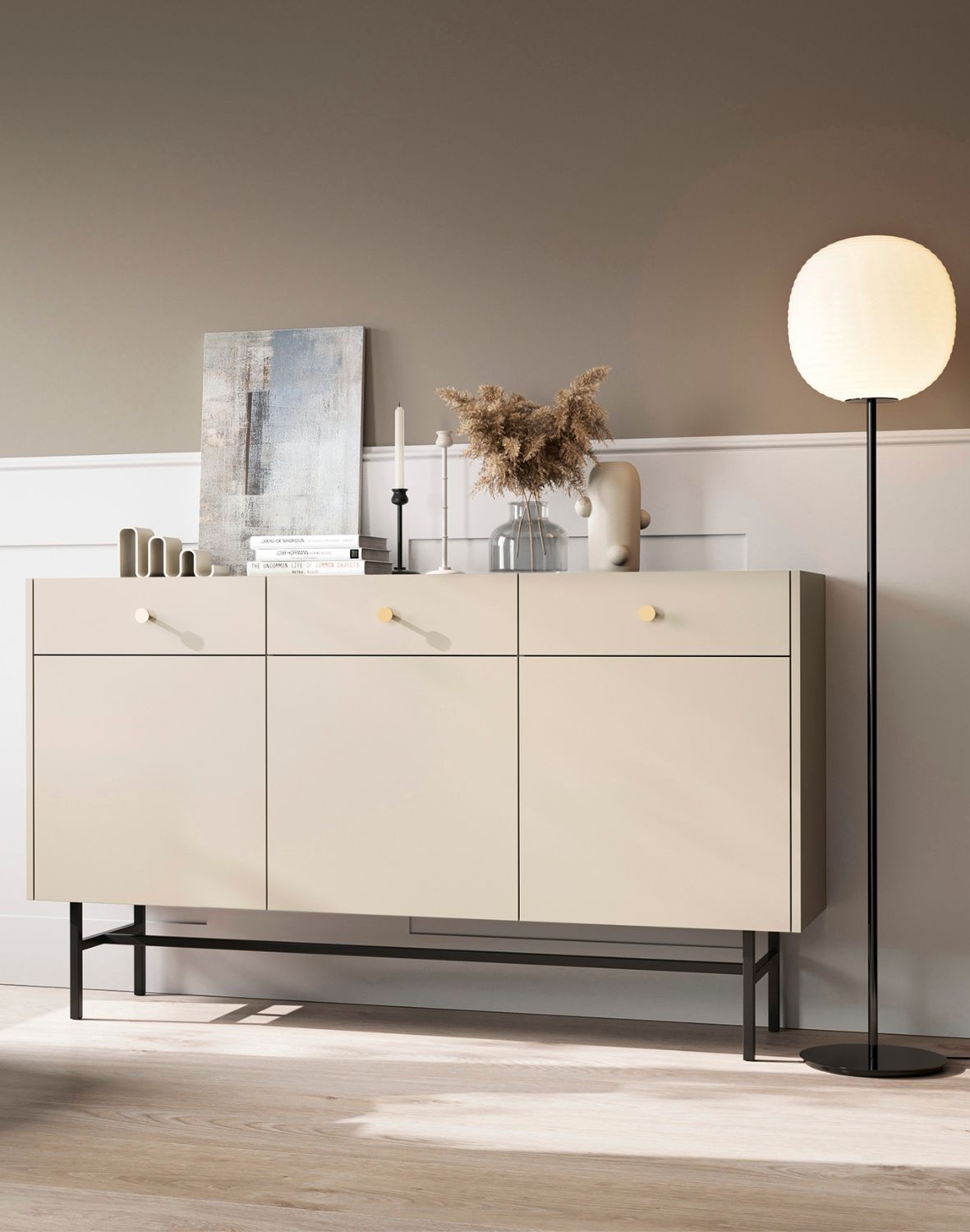 Komoda Diva kaszmir z 3 szufladami i 3 szafkami (3D3SZ) 155 cm