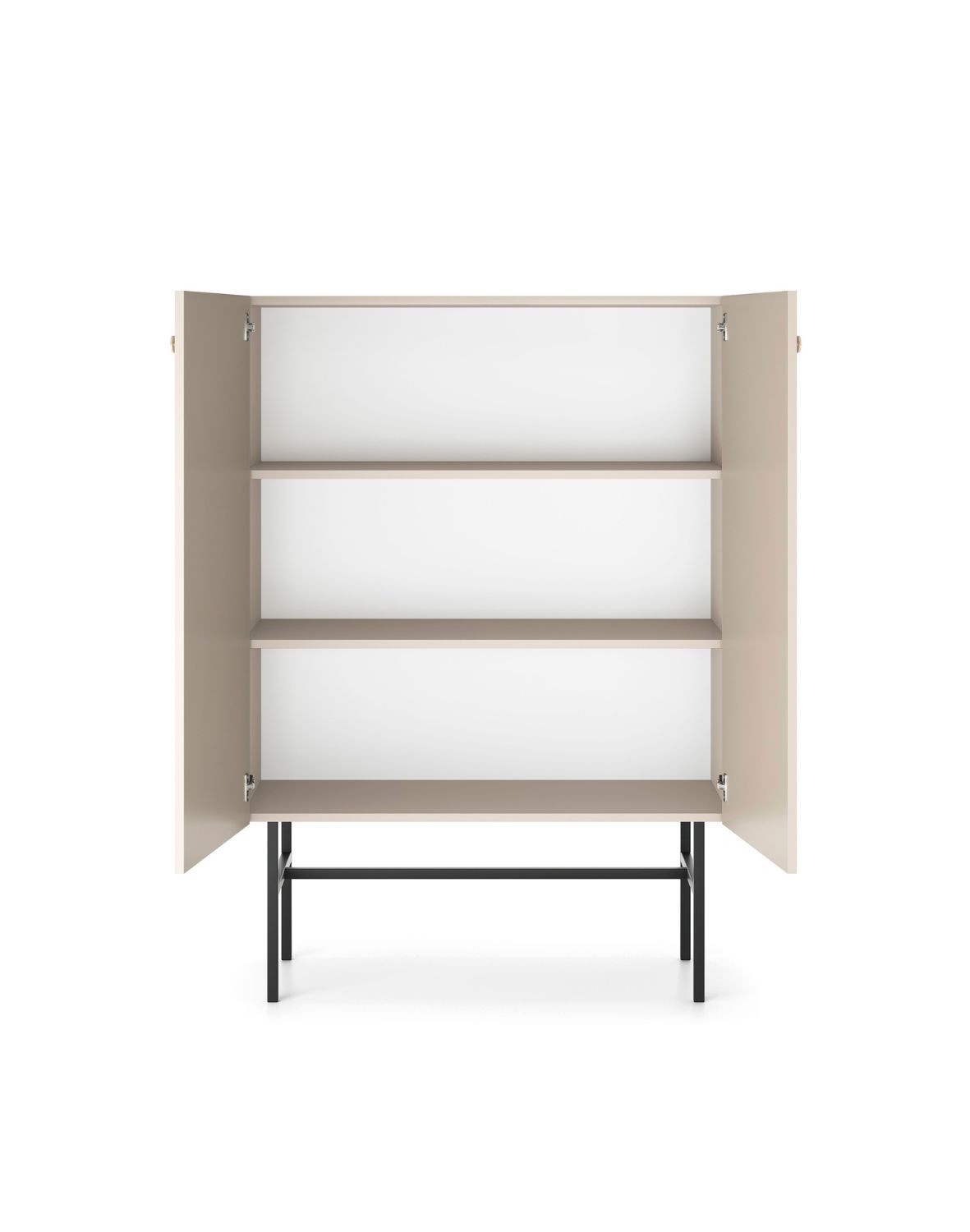 Komoda kaszmirowa Diva z drzwiami i półkami na metalowym stelażu 93 cm