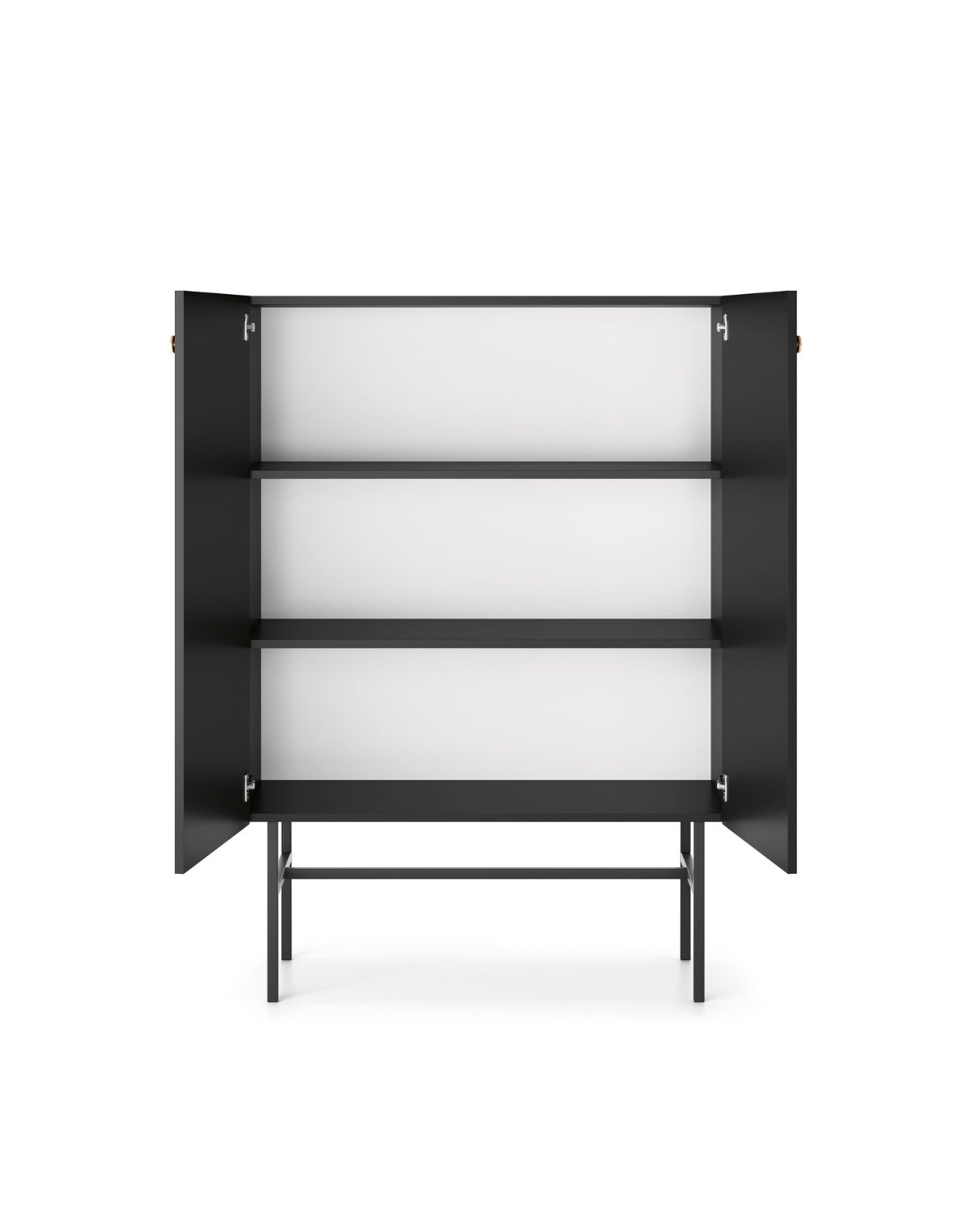 Komoda czarna Diva z drzwiami i półkami na metalowym stelażu 93 cm