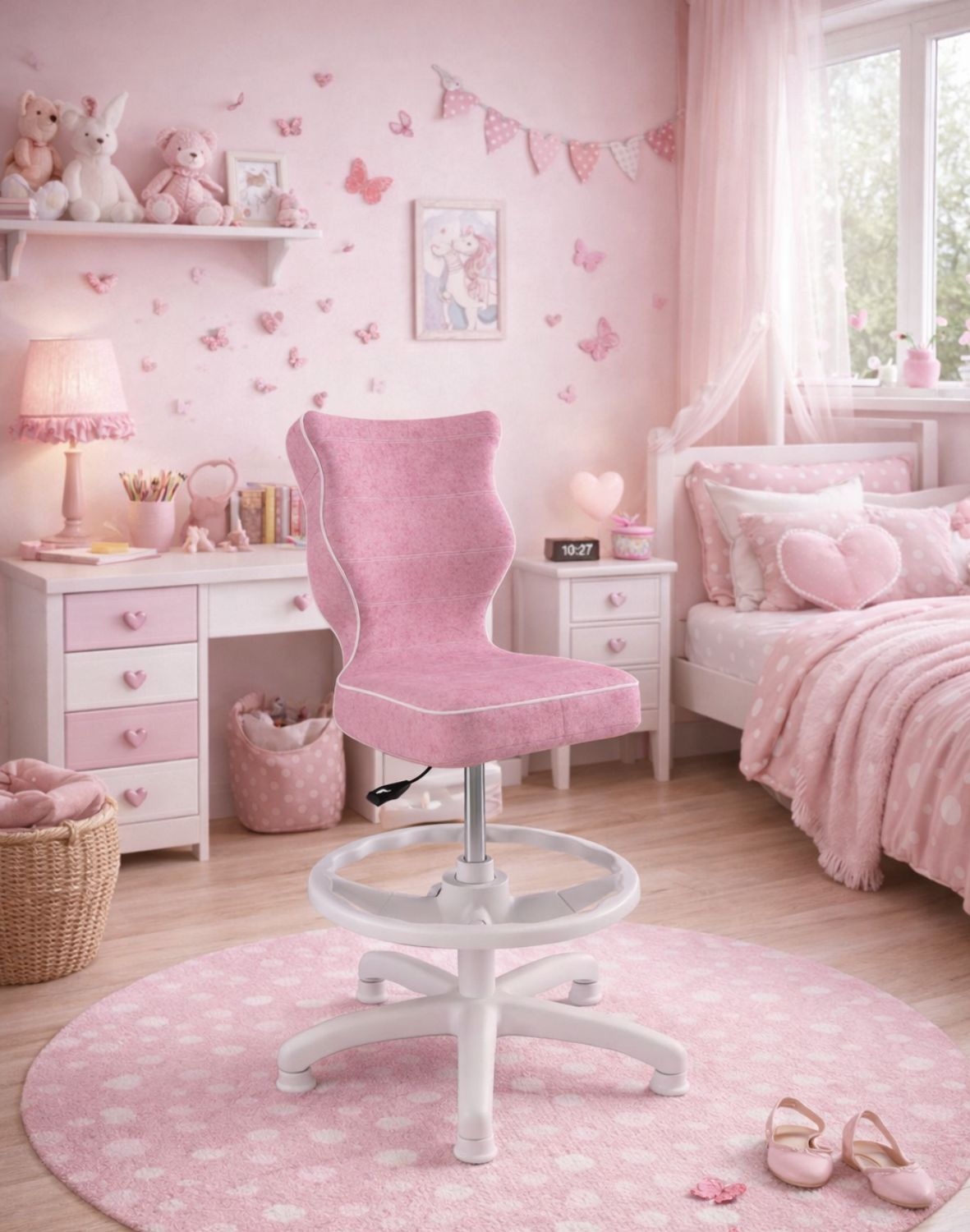 Krzesło dziecięce Entelo Petit z podnóżkiem 133-159 cm Biała Podstawa