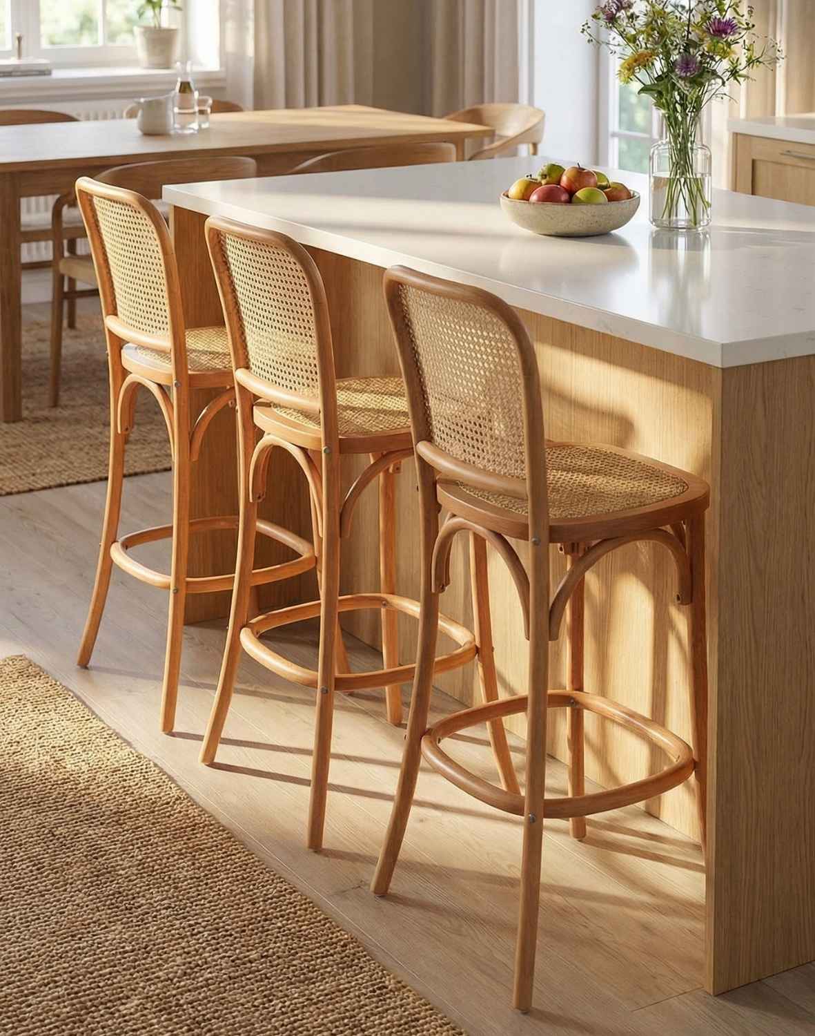 drewniany hoker vili light rattanowy