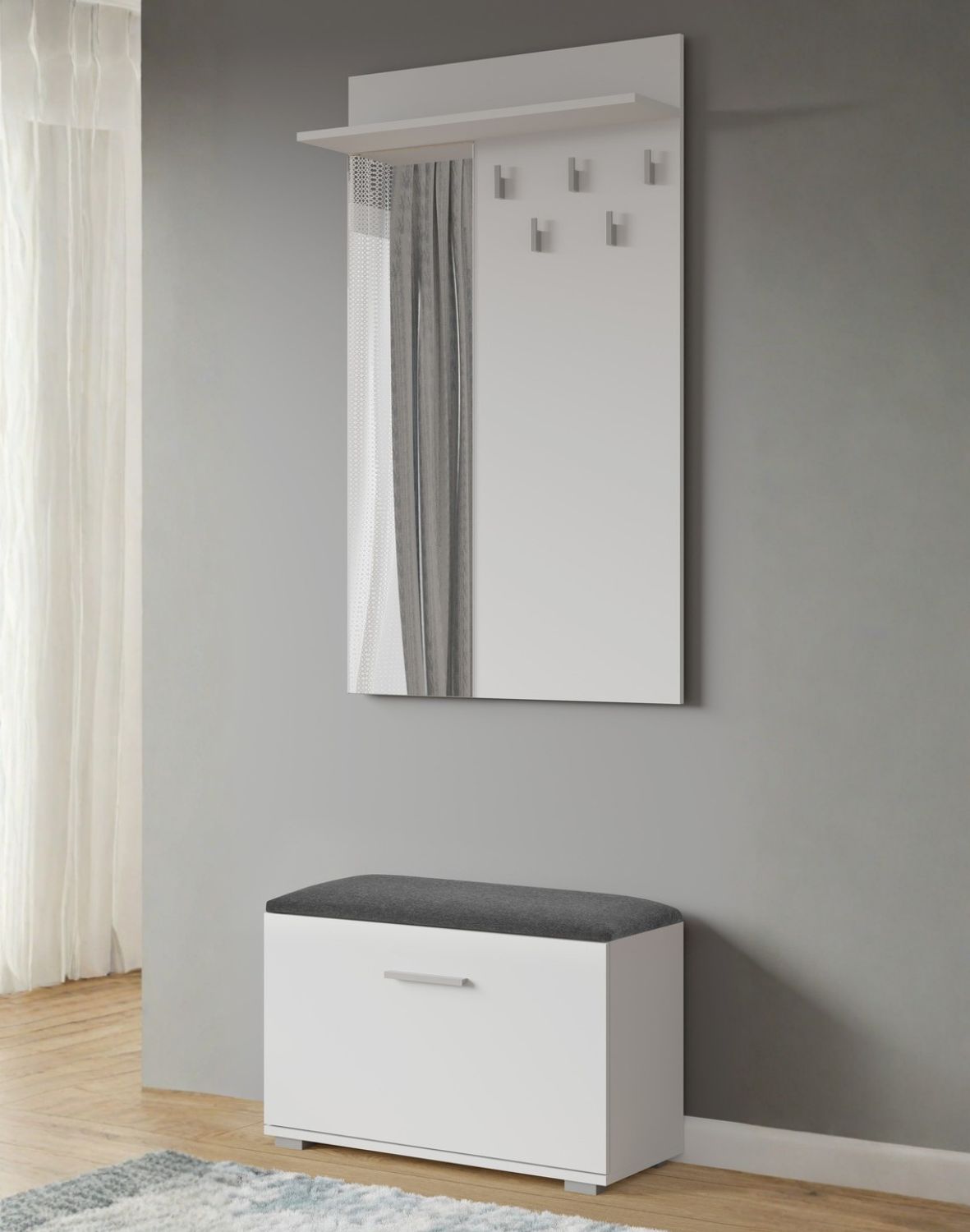 wieszak z lustrem do przedpokoju Lima pr-1, biały