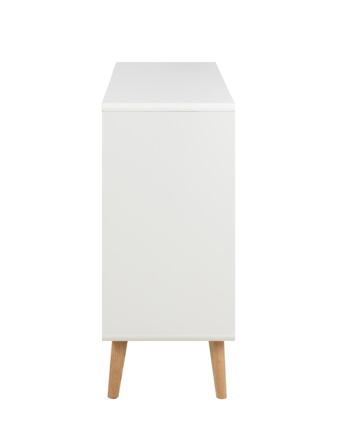 biała komoda lowell z 6 szufladami i dębowymi nogami (23770)