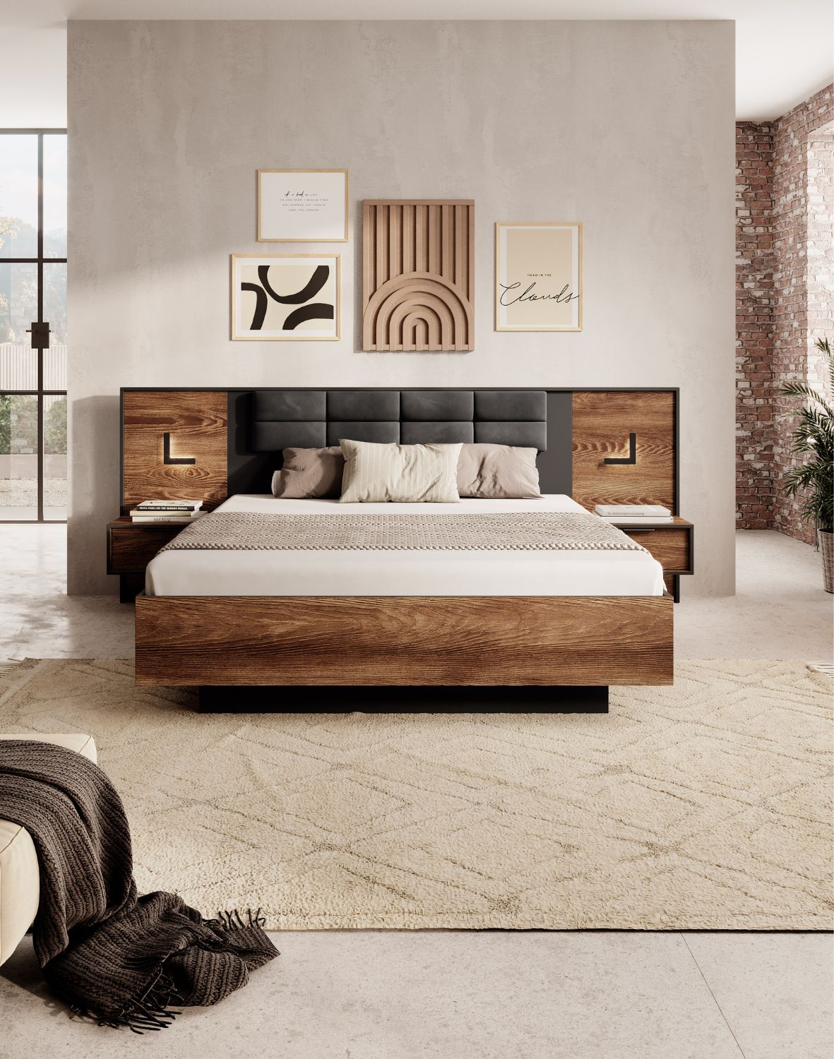 łóżko 160x200 z pojemnikiem milton c kasztan i antracyt