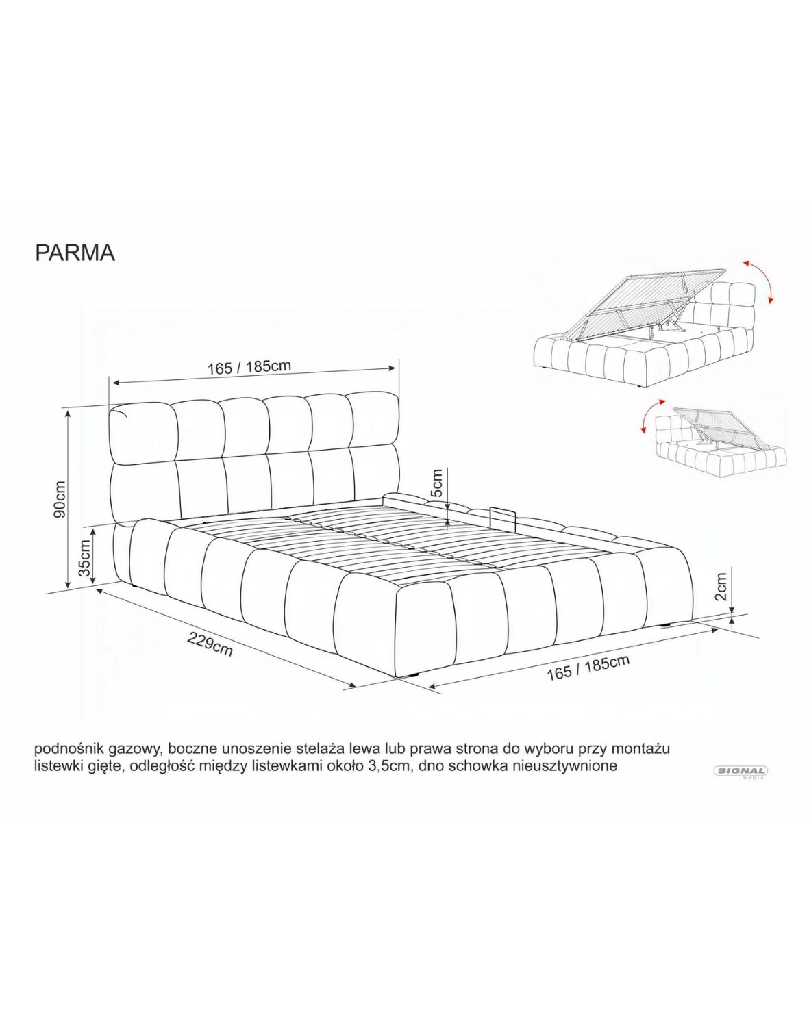 Łóżko tapicerowane Parma Raven 140 × 200 cm – ciemny beż z pojemnikiem