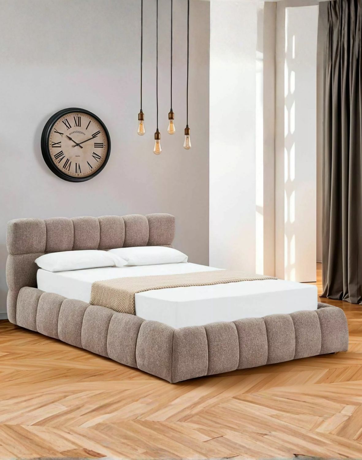 Łóżko tapicerowane Parma Raven 140 × 200 cm – ciemny beż z pojemnikiem