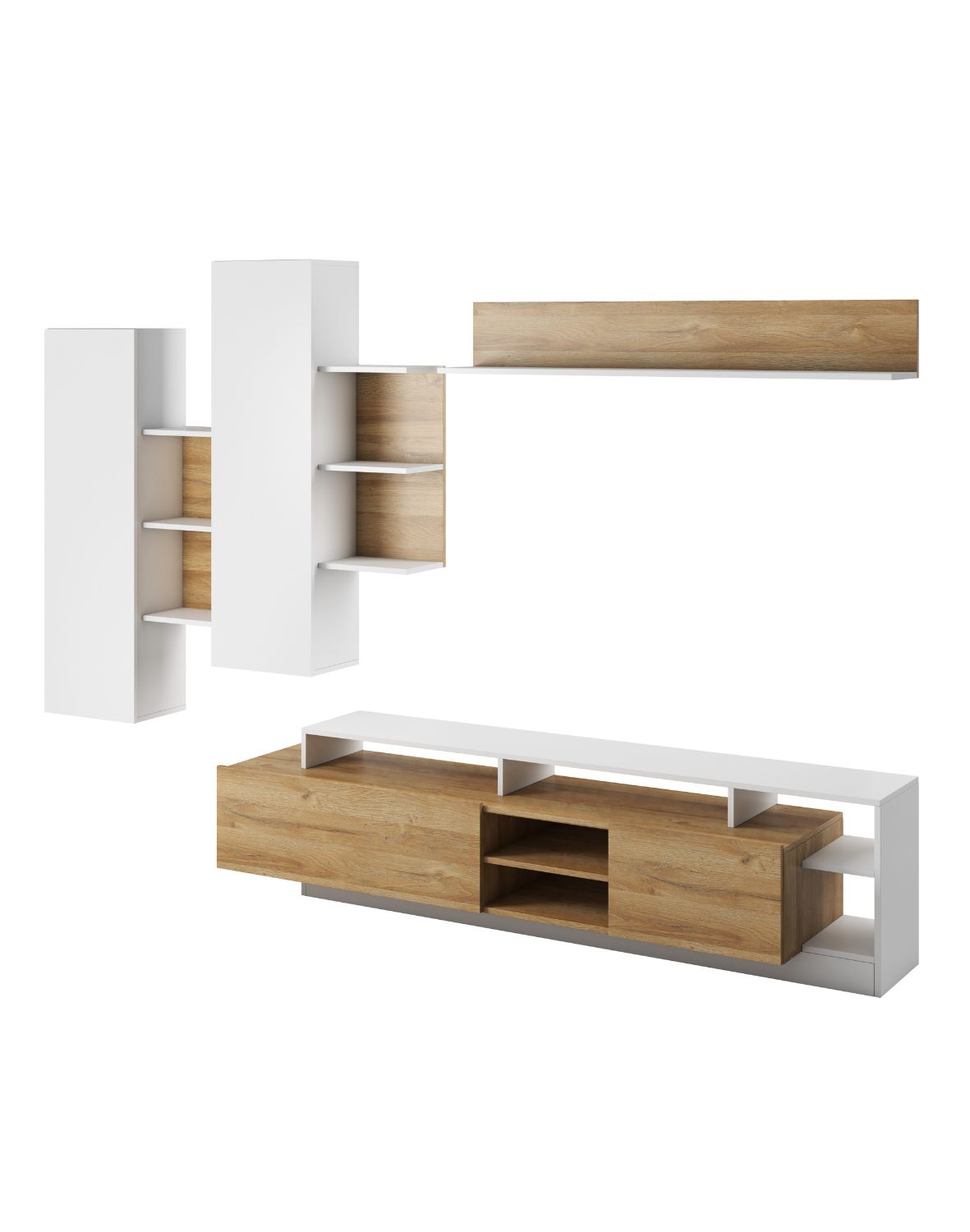 meblościanka do salonu alva biała z dekorem dąb grandson