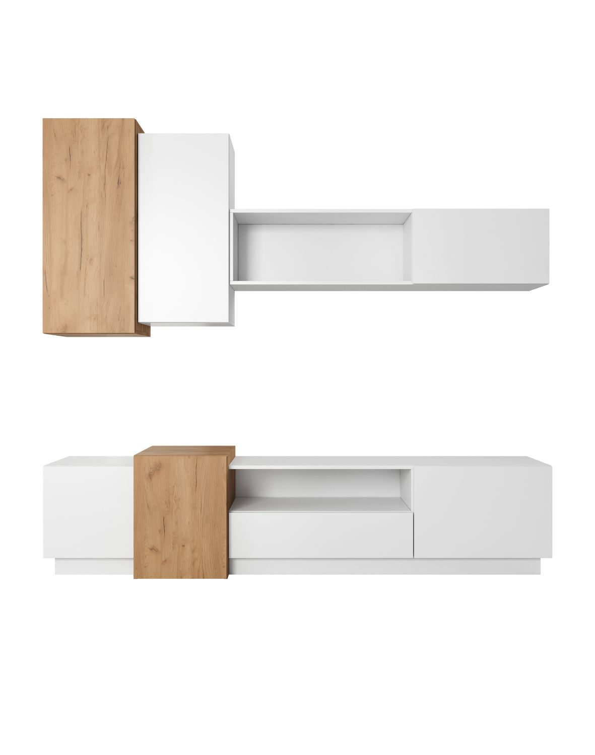 nowoczesna meblościanka do salonu 3d biała dąb craft