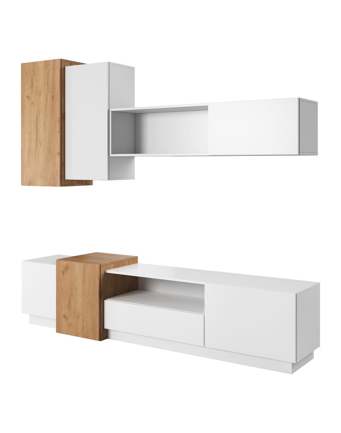 nowoczesna meblościanka do salonu 3d biała dąb craft