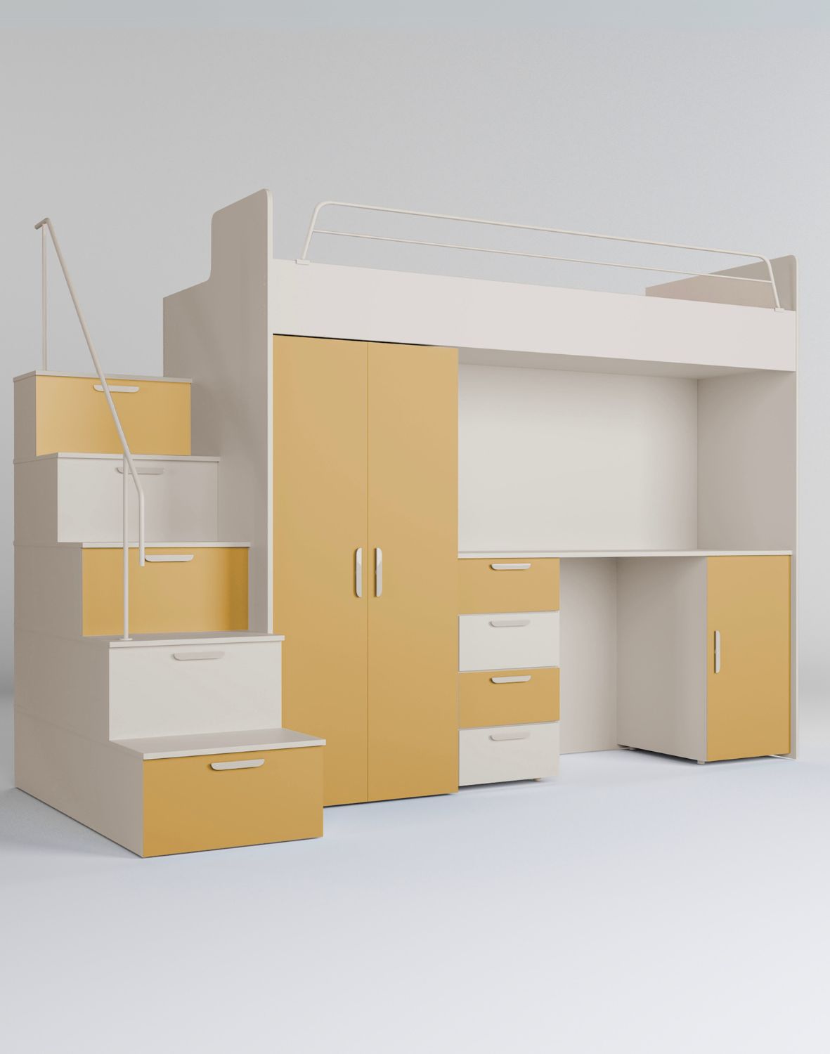 Patrová postel Raj 4 Kašmír - šatní skříň, psací stůl a schody s úložným prostorem