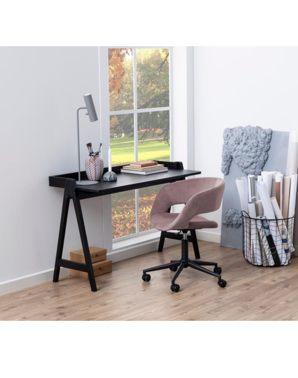 designerskie biurko miso, czarne, fornir dębowy (85597)